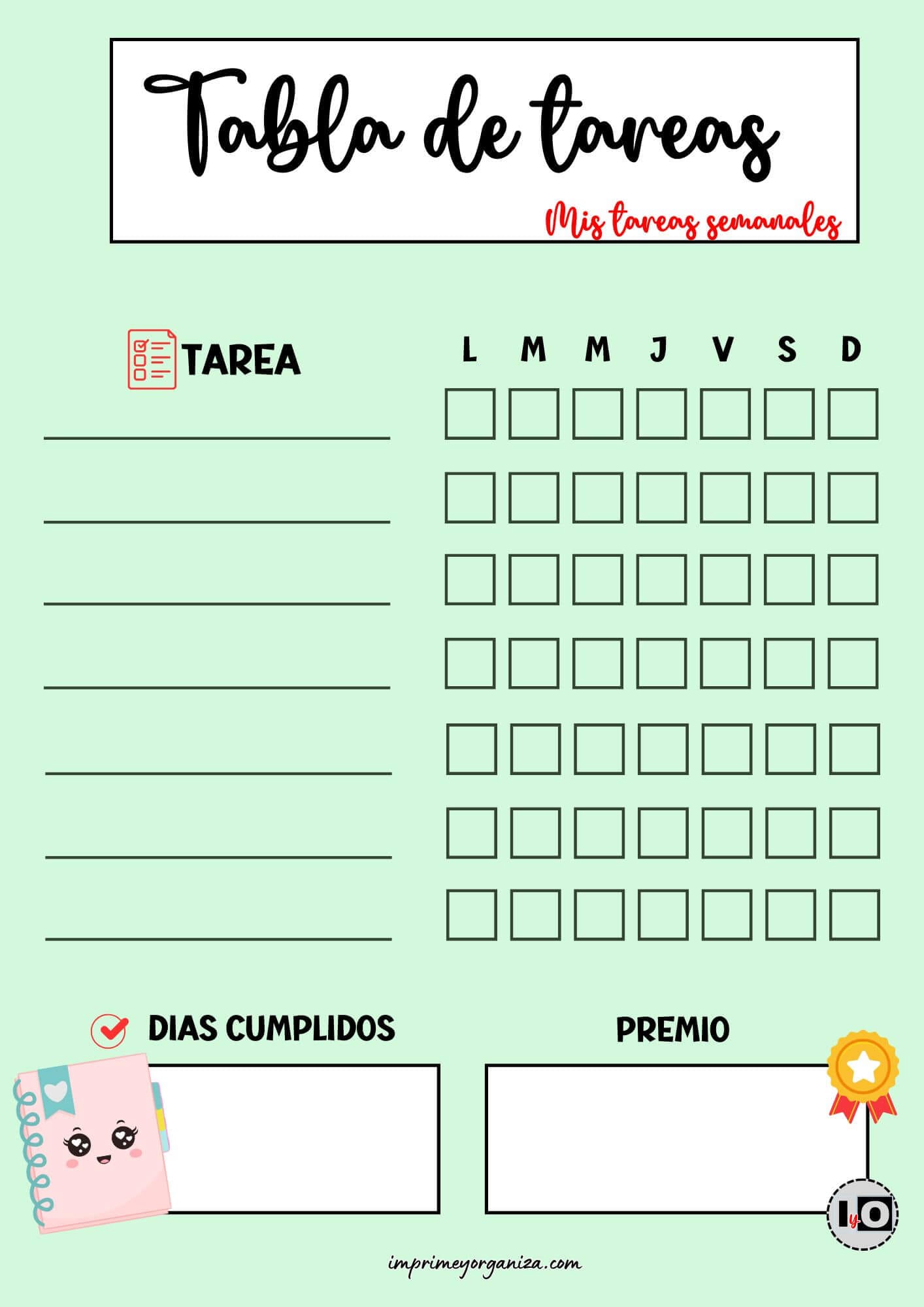 Tabla de Tareas Rellenable Verde