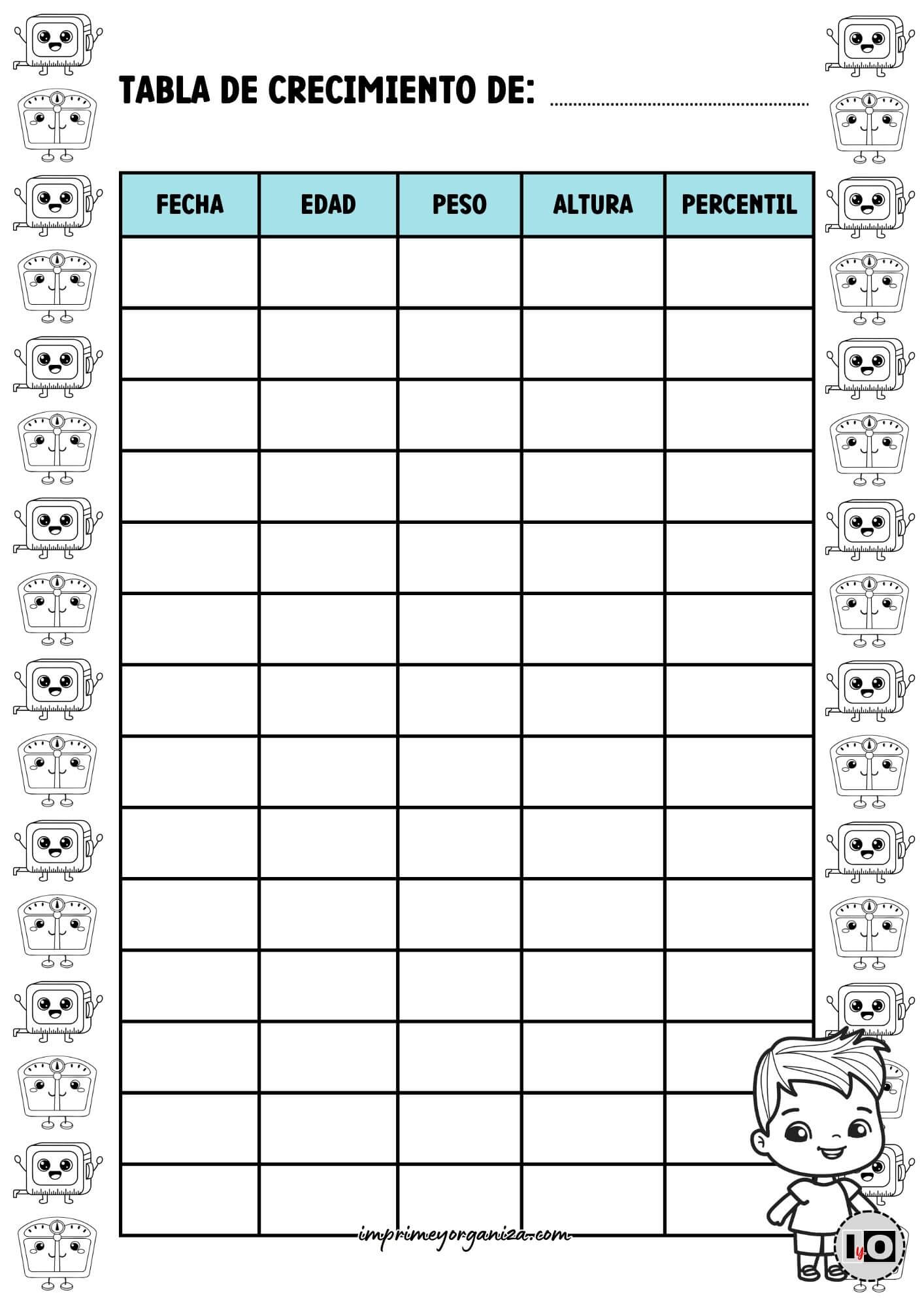 Tabla de crecimiento de Niño