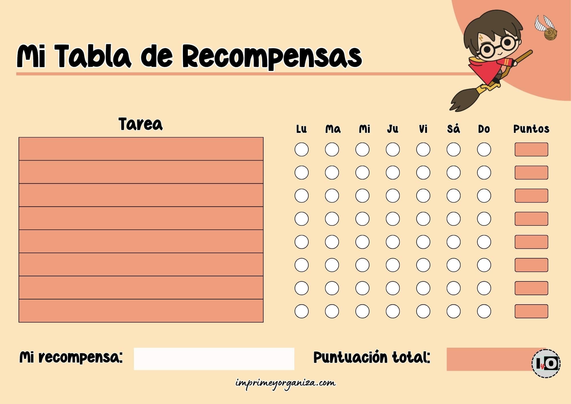 Tabla de recompensas Harry Potter