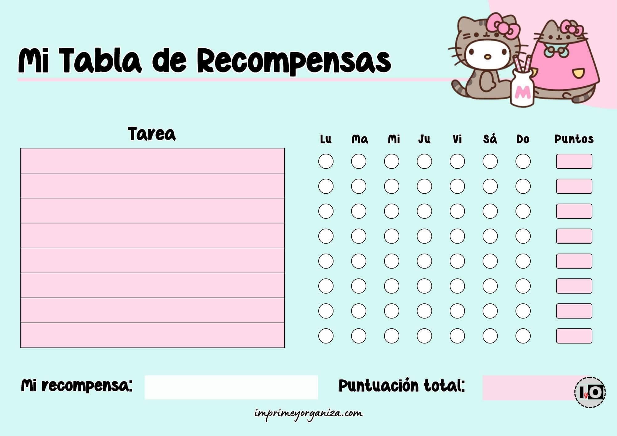 Tabla de recompensas Hello Kitty-Pusheen