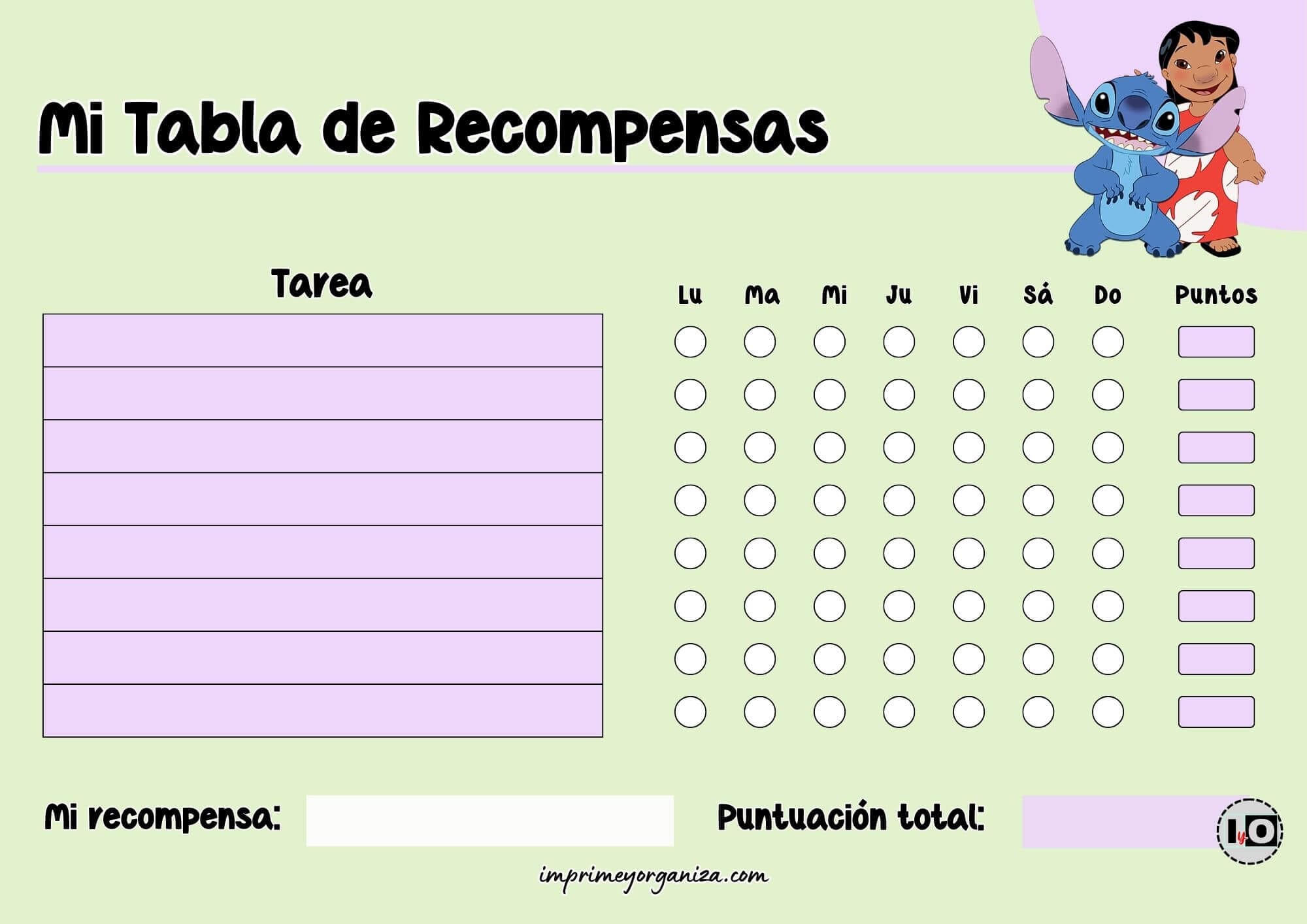Tabla de recompensas Lilo y Stitch