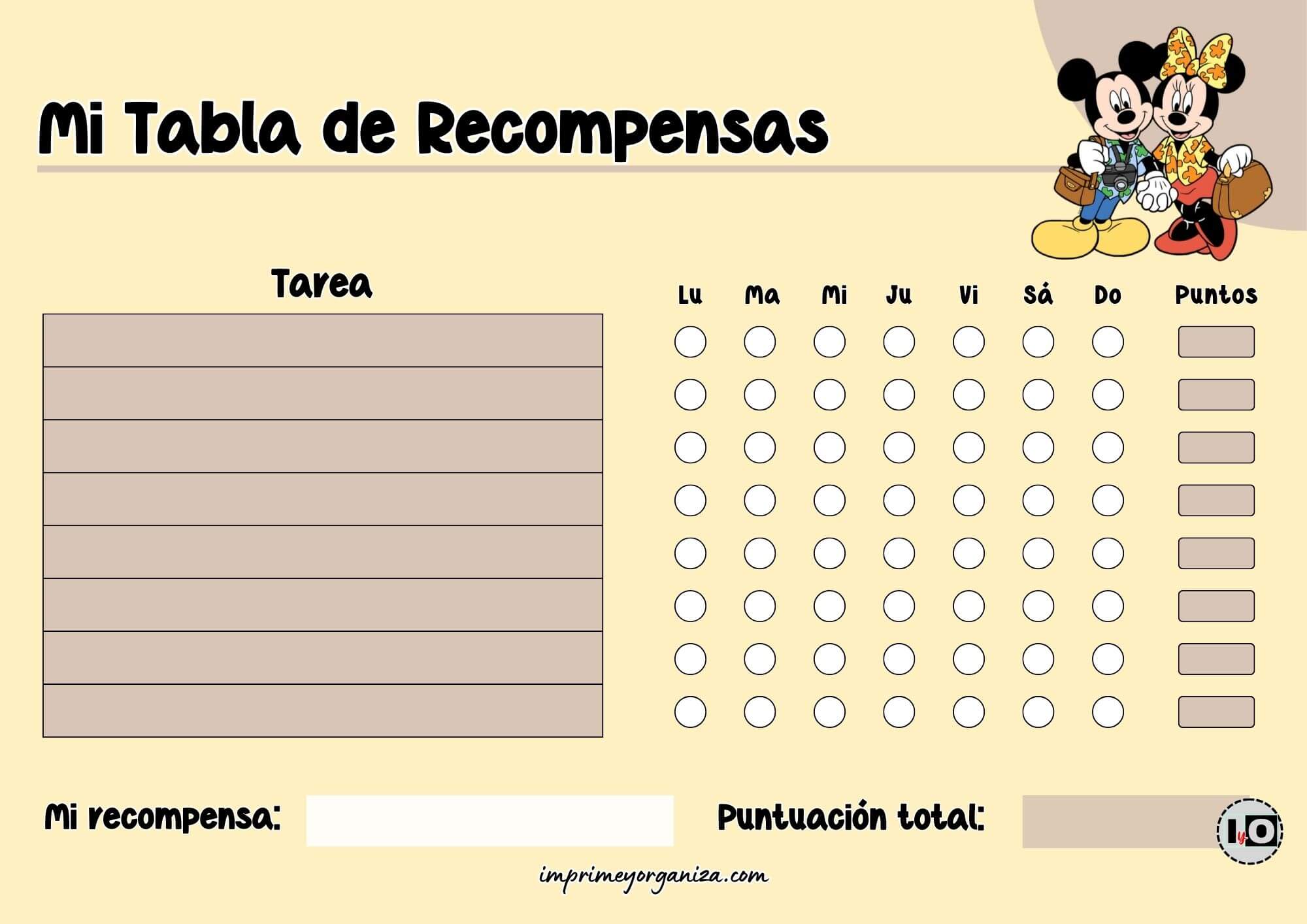 Tabla de recompensas Mickey y Minnie