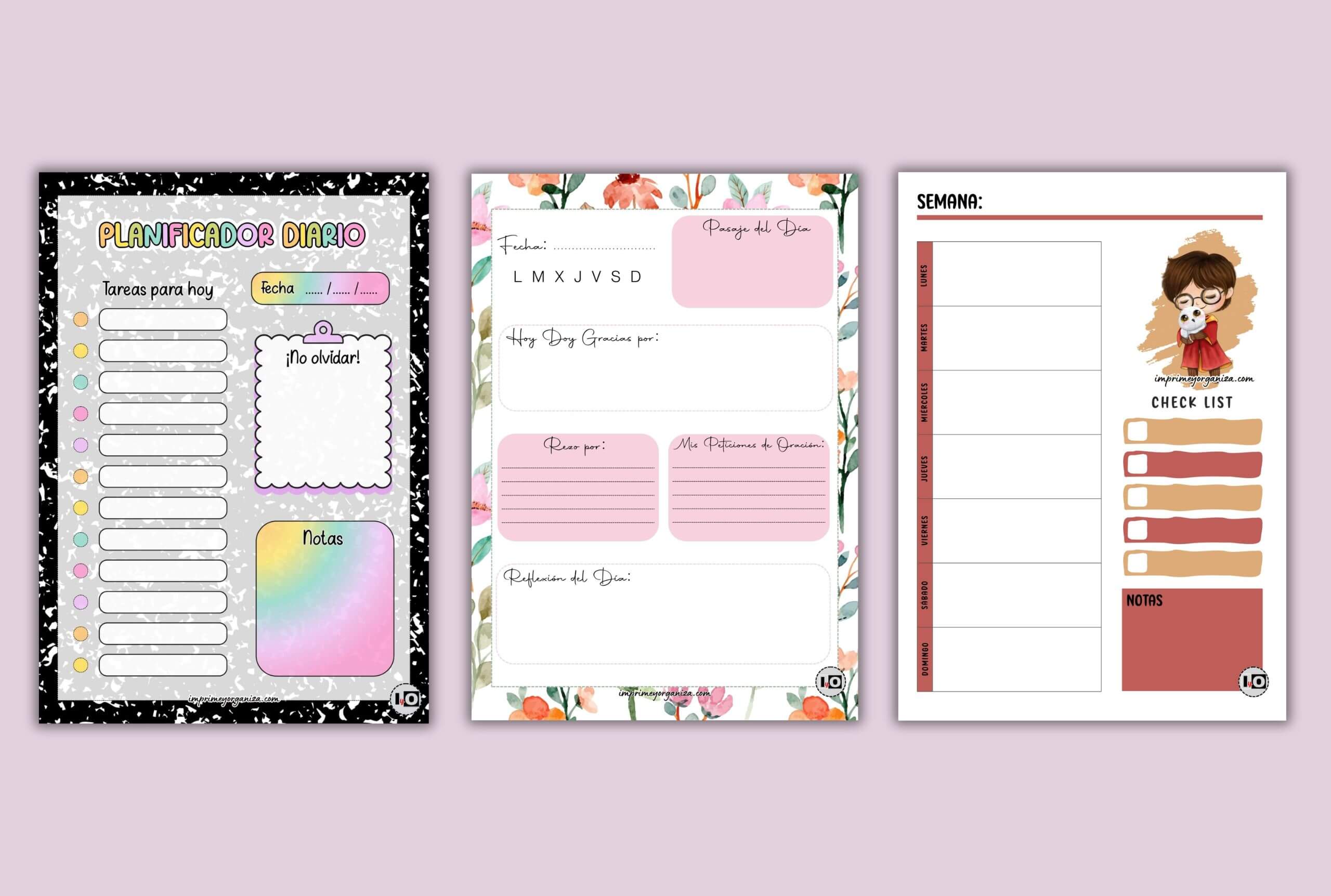 Variedad de planners mensuales, semanales y diarios para imprimir gratis en PDF