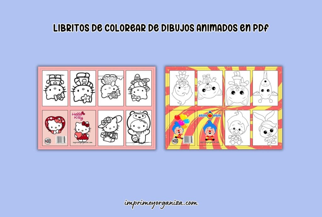 Minilibros de Colorear de Dibujos Animados en PDF [GRATIS]