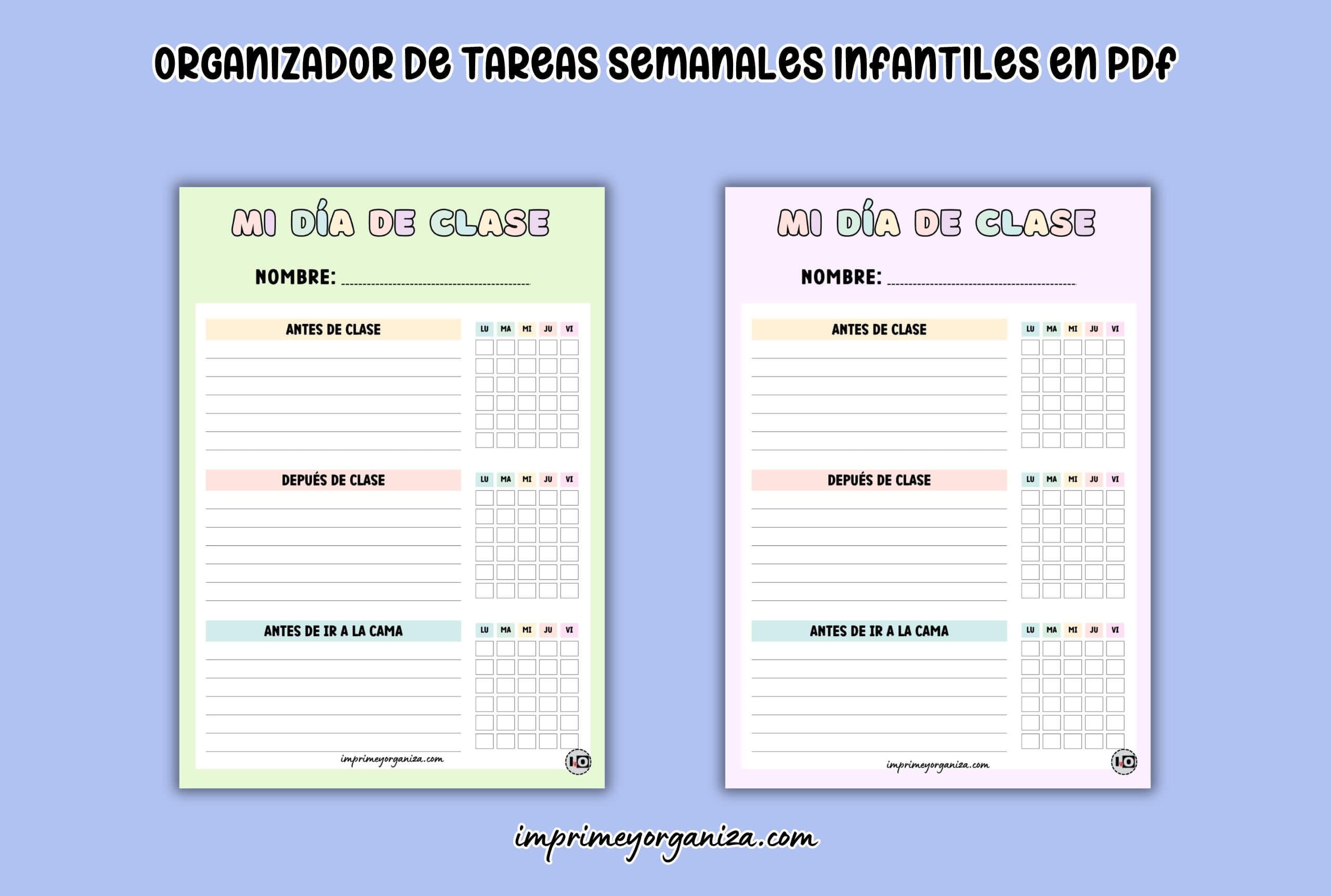 organizador de tareas infantiles en pdf para Imprimir gratis