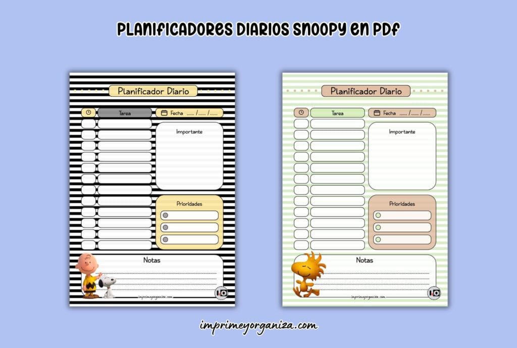 planificadores diarios snoopy en pdf gratis