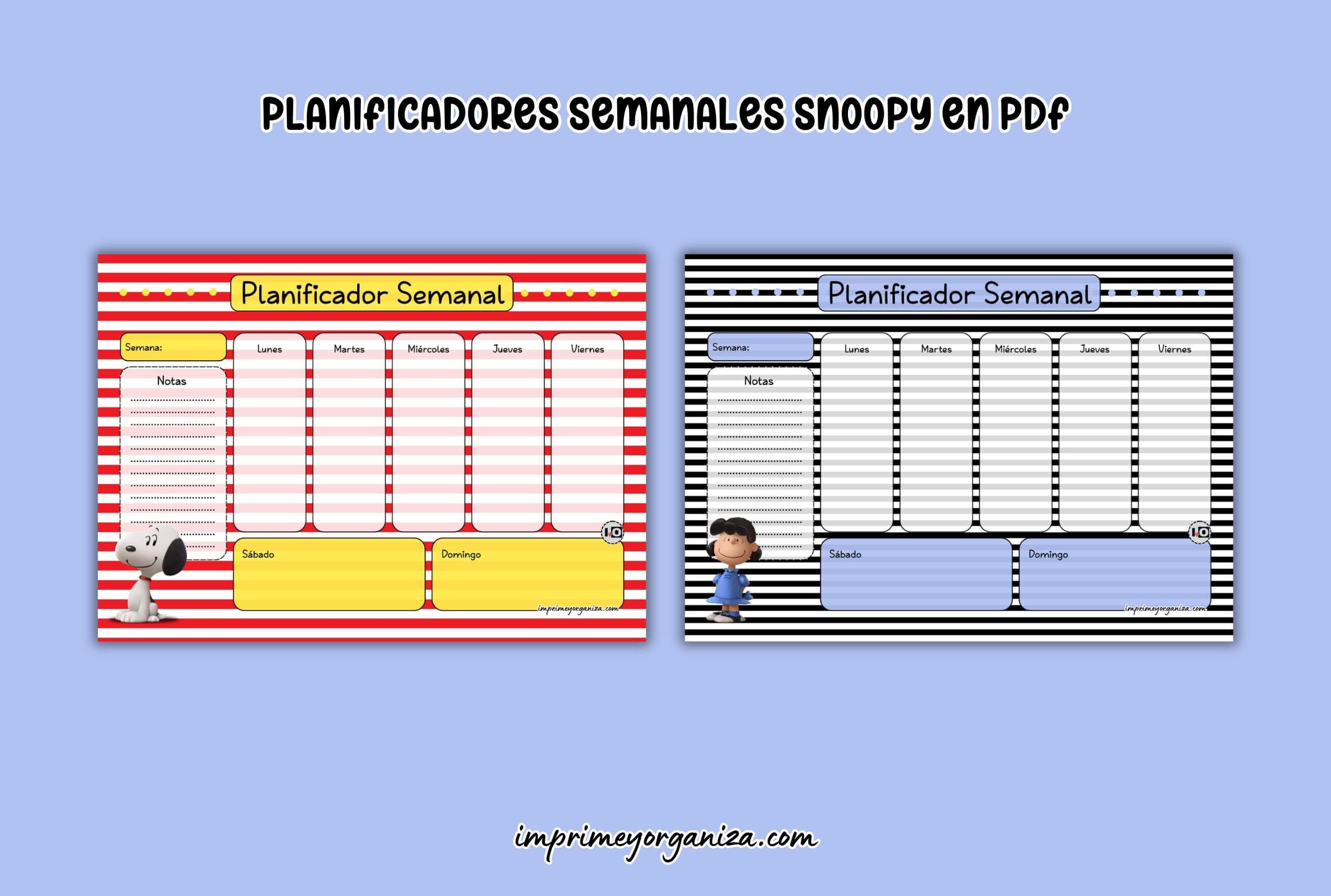 planificadores semanales snoopy en pdf gratis