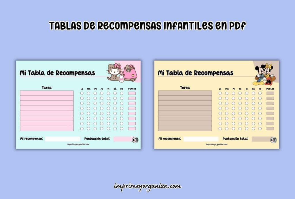 tablas de recompensas infantiles en pdf para Imprimir gratis