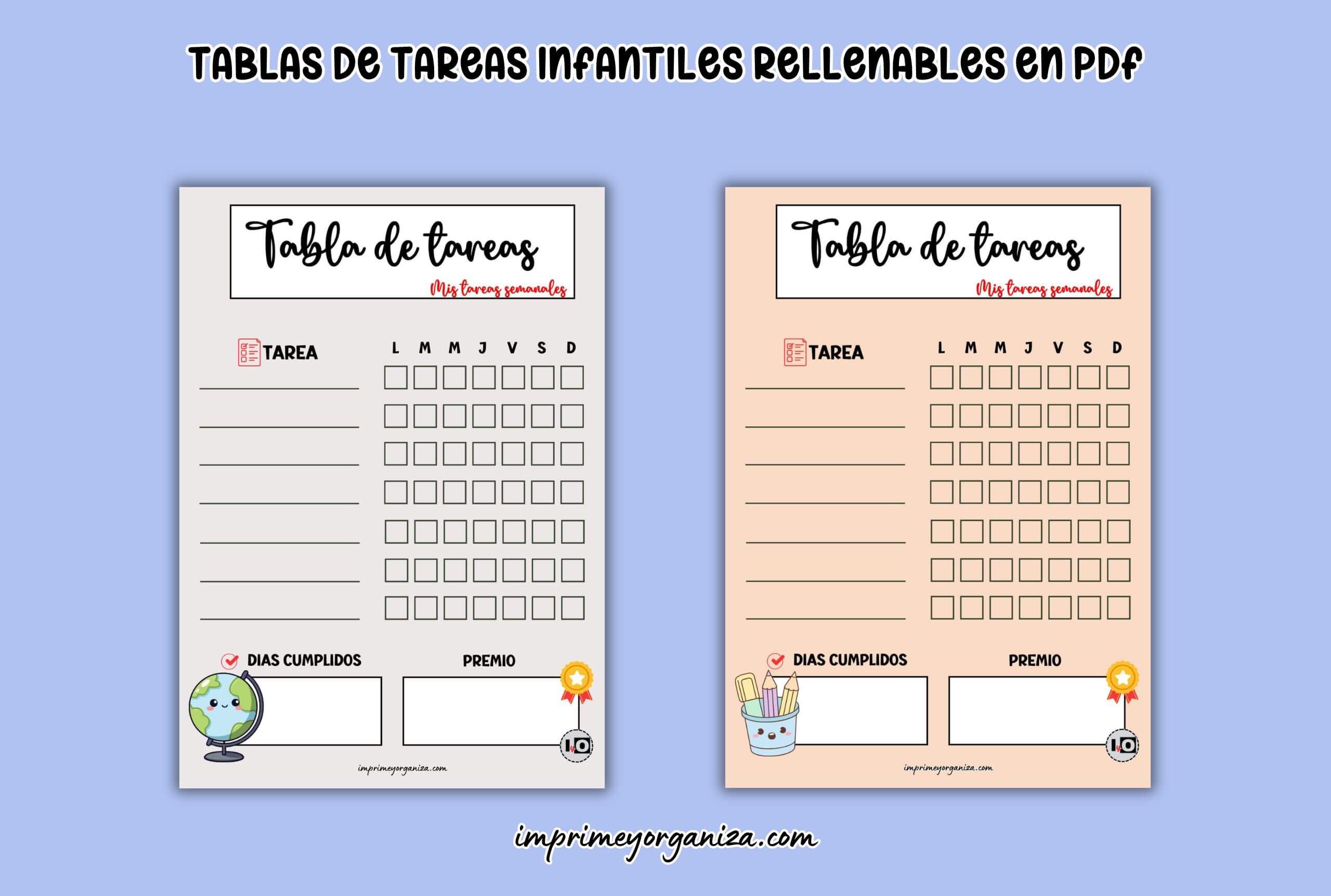 tablas de tareas infantiles rellenables en pdf para Imprimir gratis