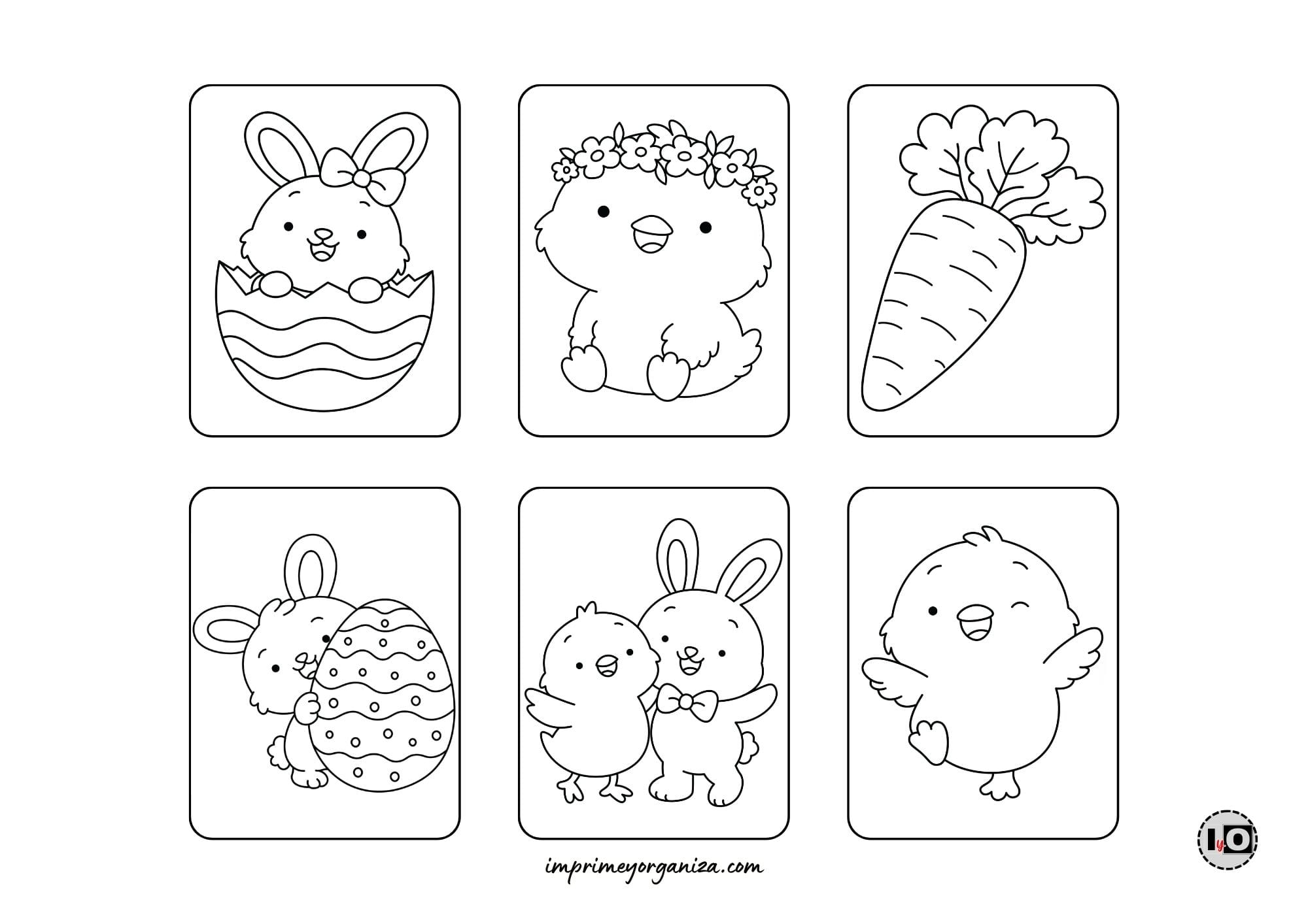 Hojitas Colorear Pollito y Conejo Pascua