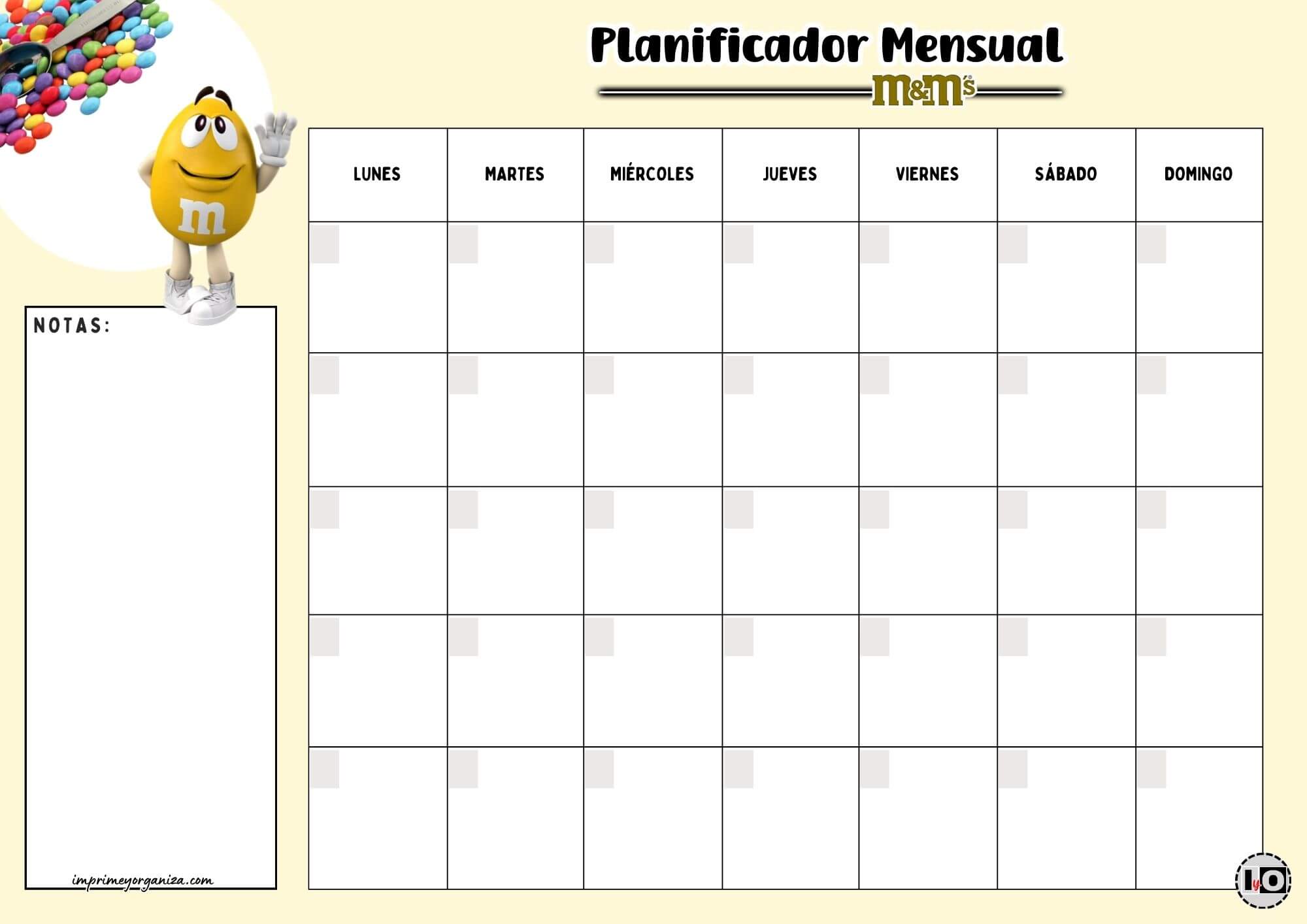 Planificador Mensual m&m Amarillo