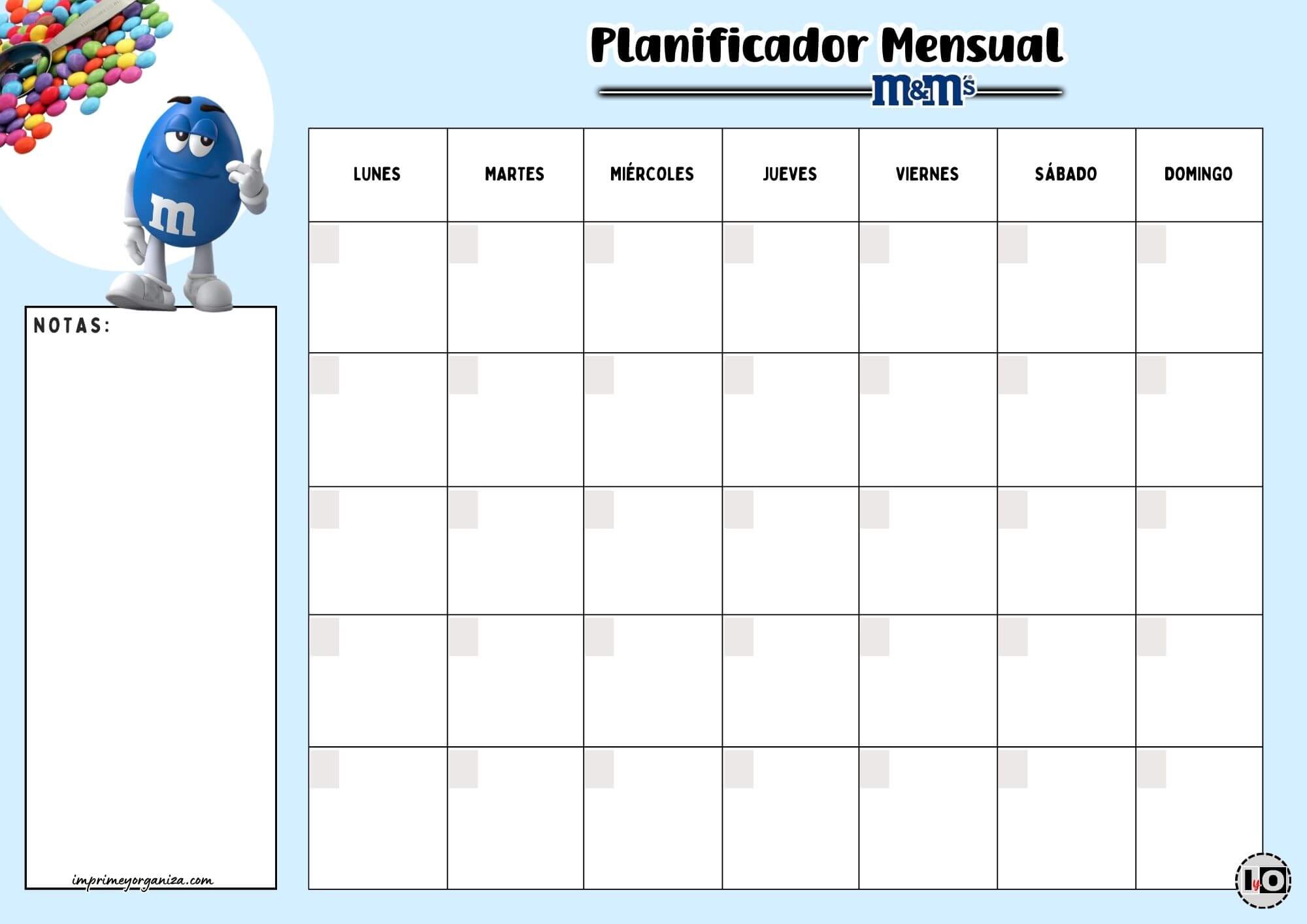 Planificador Mensual m&m Azul