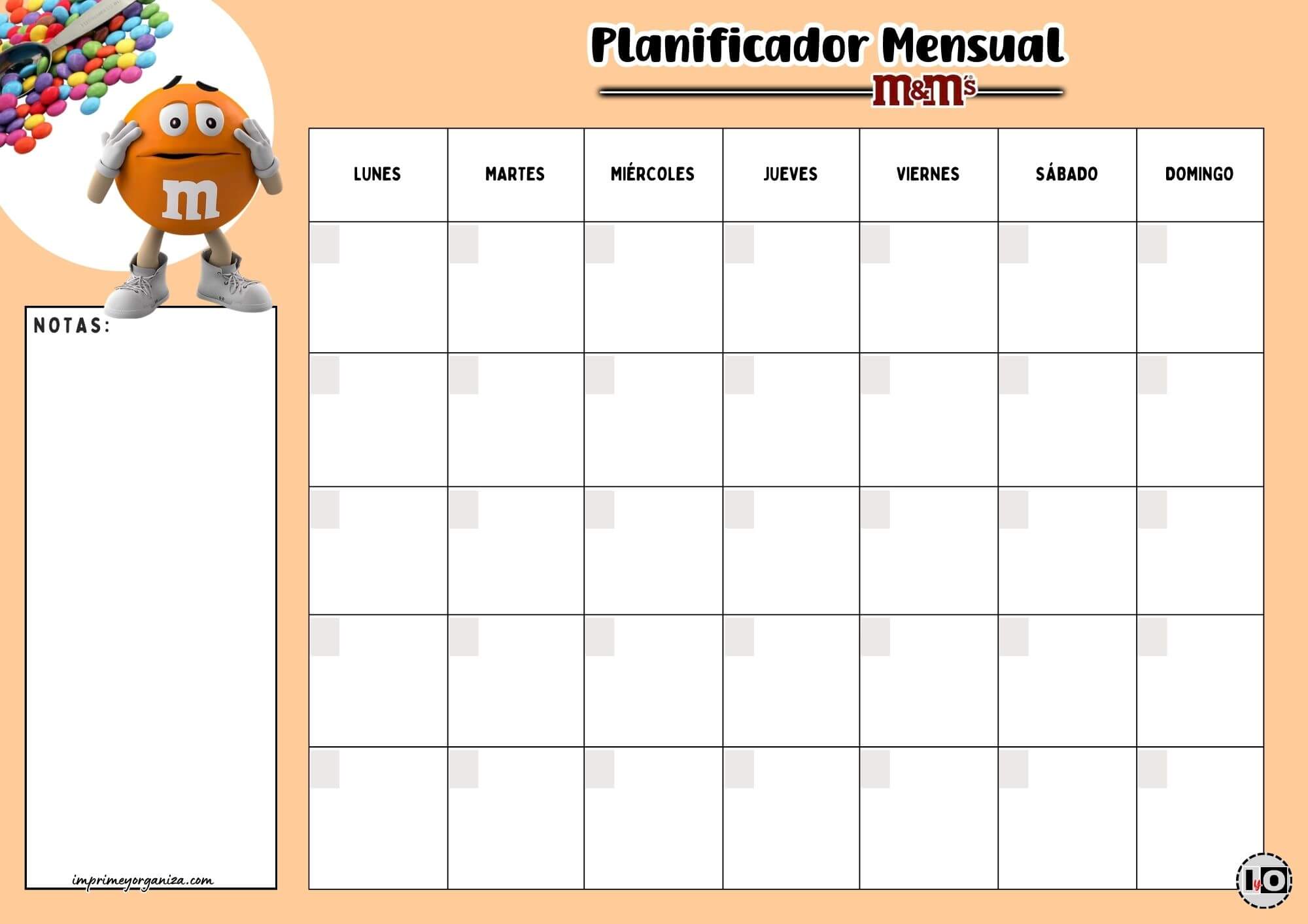 Planificador Mensual m&m Naranja