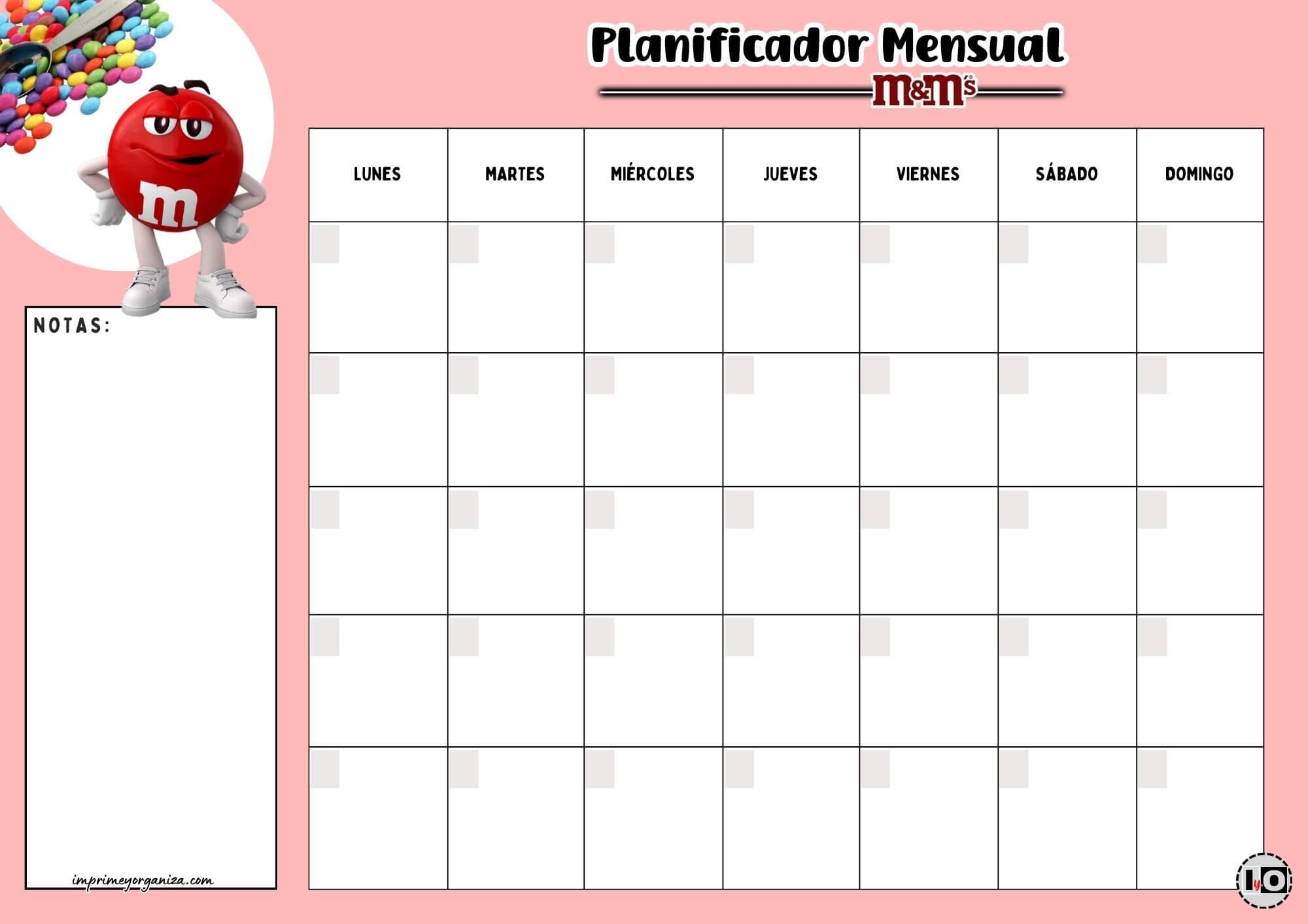 Planificador Mensual m&m Rojo