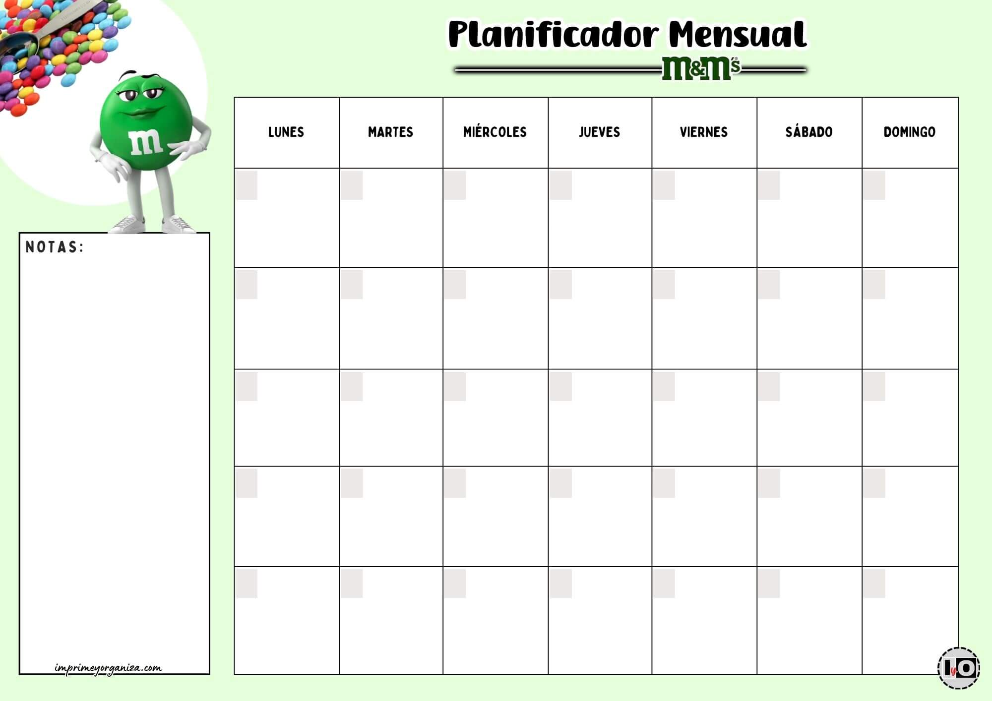 Planificador Mensual m&m Verde