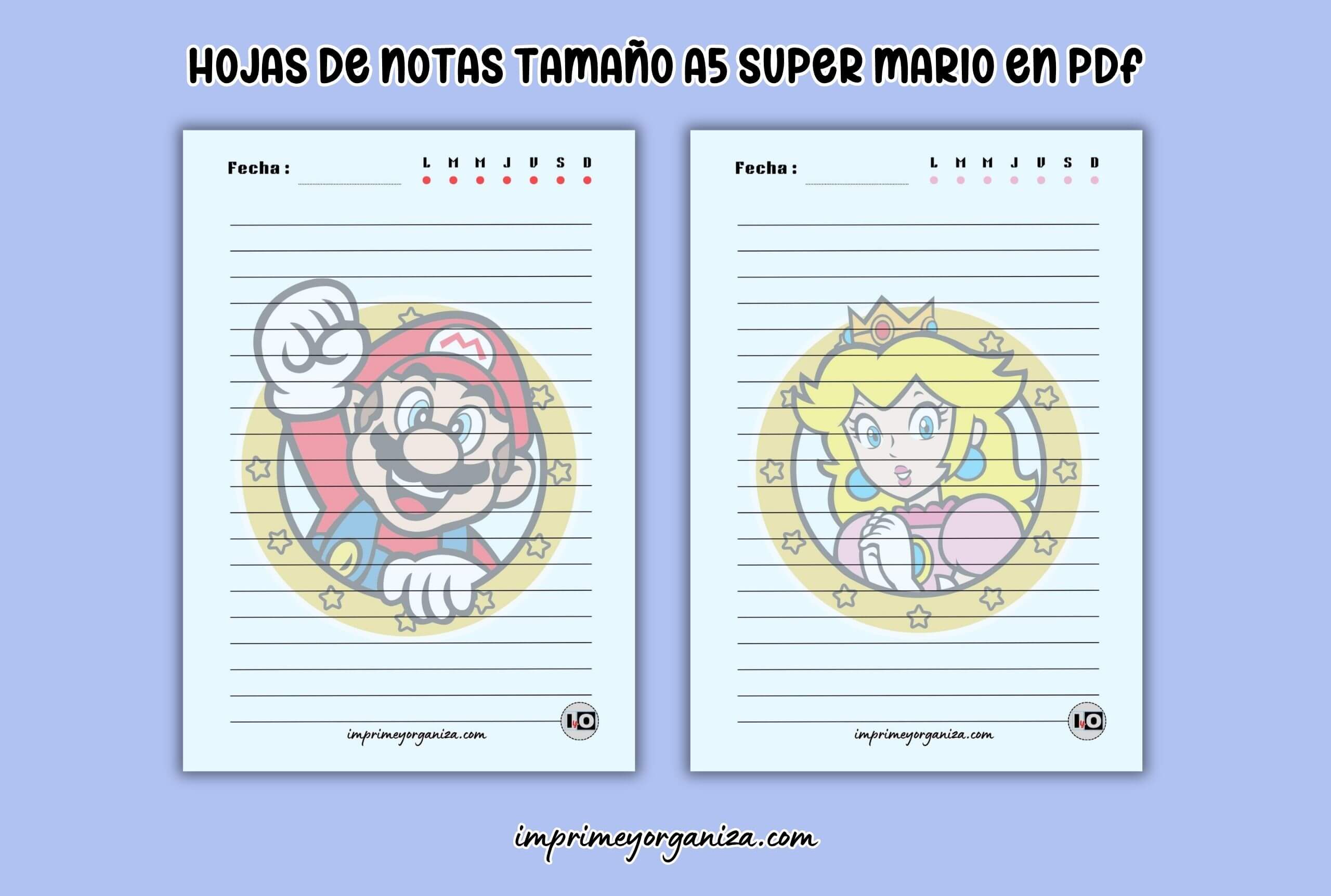 hojas de notas tamaño a5 de super mario en pdf