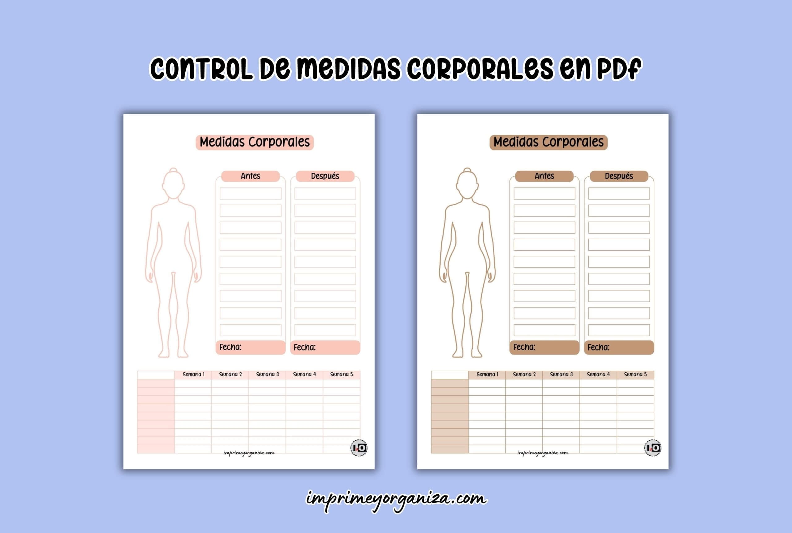 hojas de registro de medidas corporales en pdf gratis