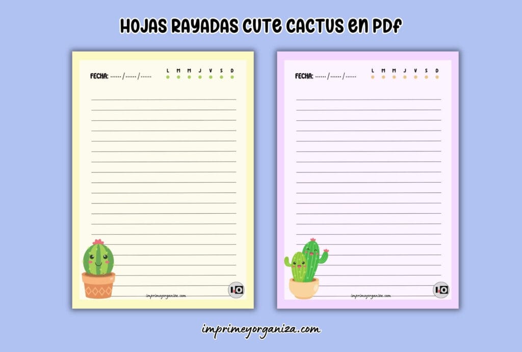 hojas rayadas cute cactus para imprimir en pdf gratis