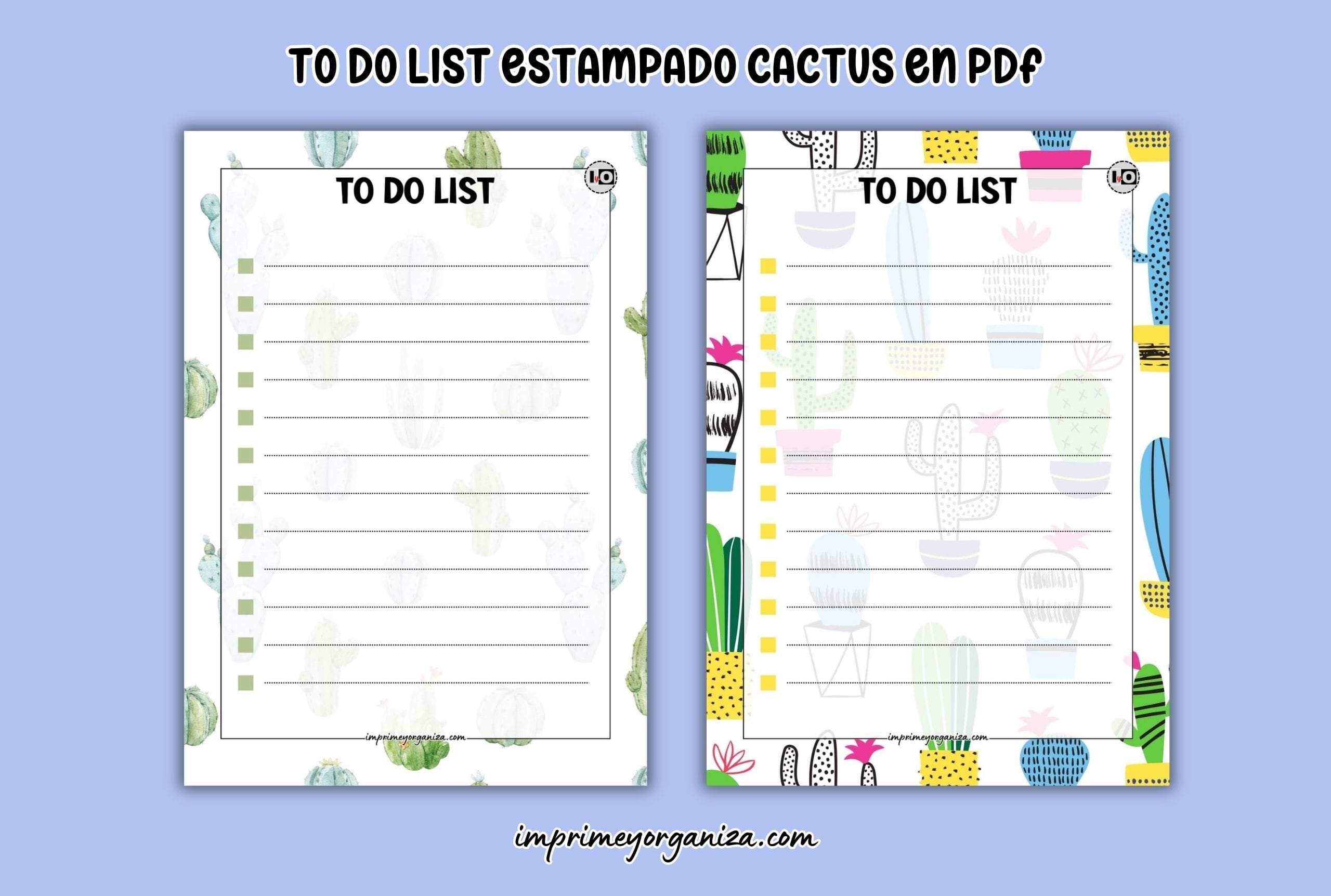 to do list estampado de cactus para imprimir en pdf gratis
