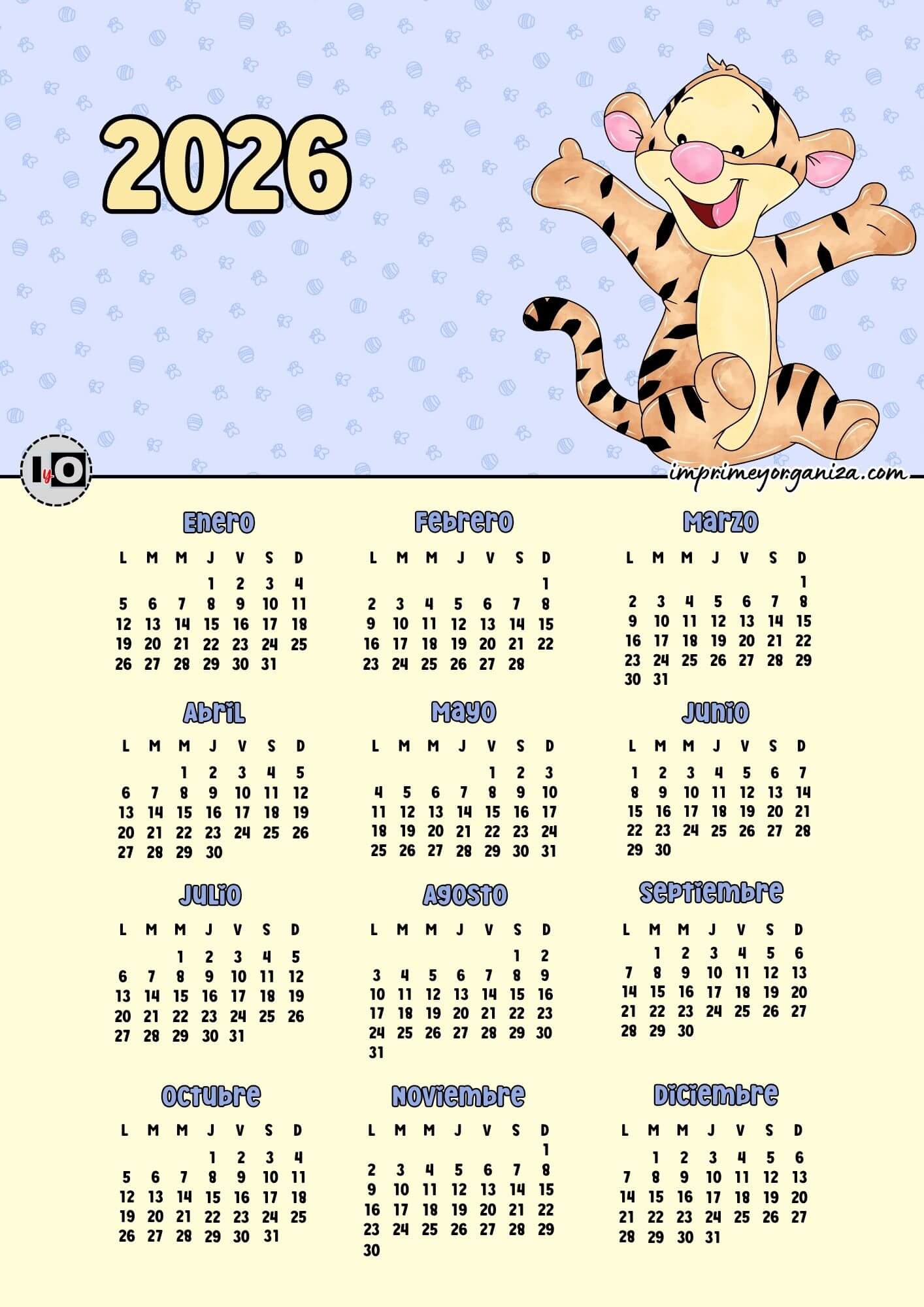 Calendario 2026 Baby Tiger