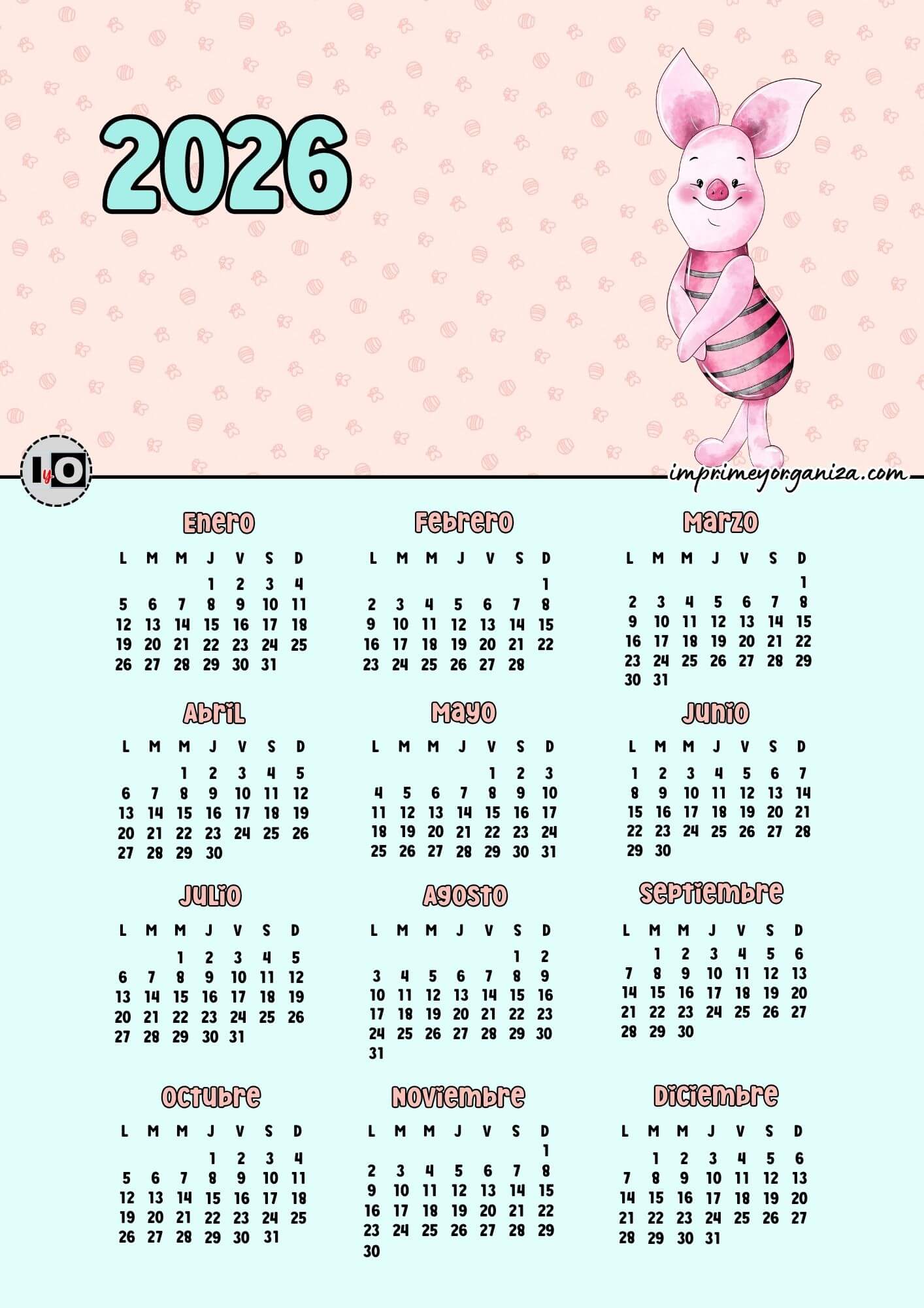 Calendario 2026 Piglet