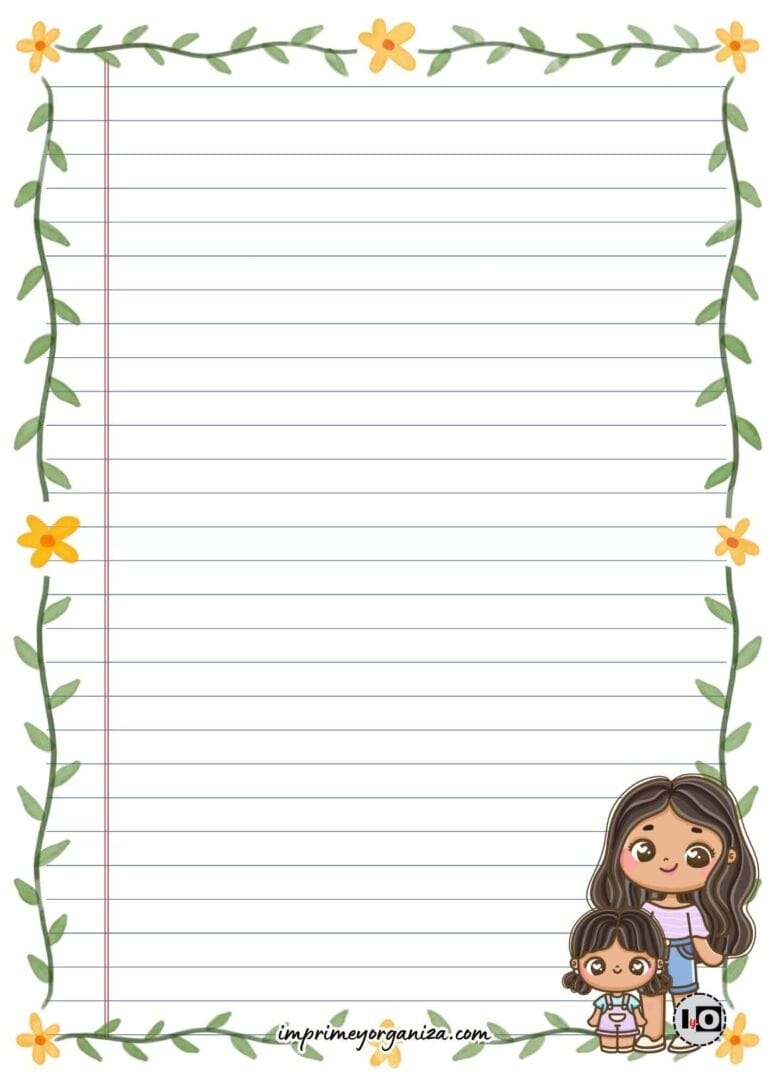 Hoja de carta Mamá morena e hija