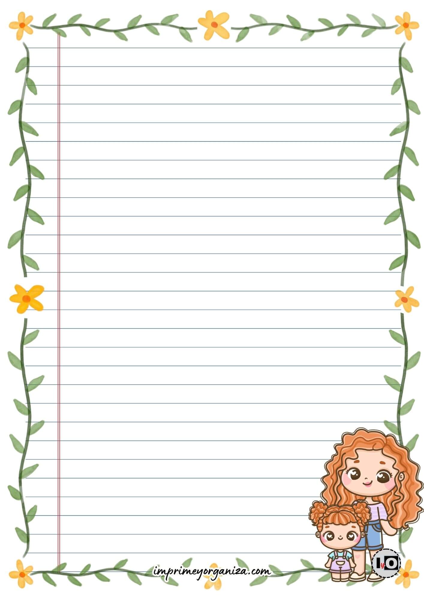 Hoja de carta Mamá pelirroja e hija