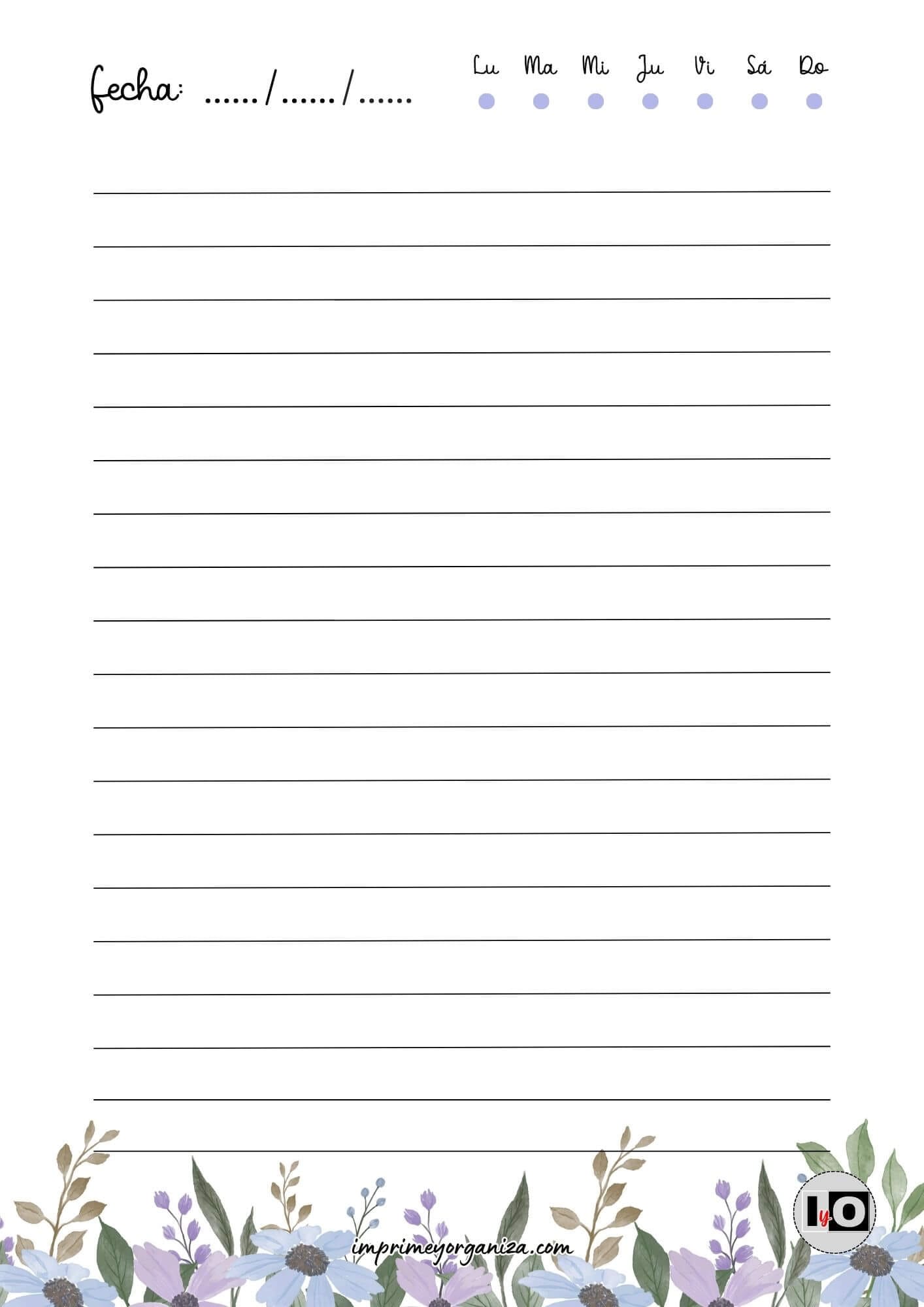 Hoja rayada flores moradas