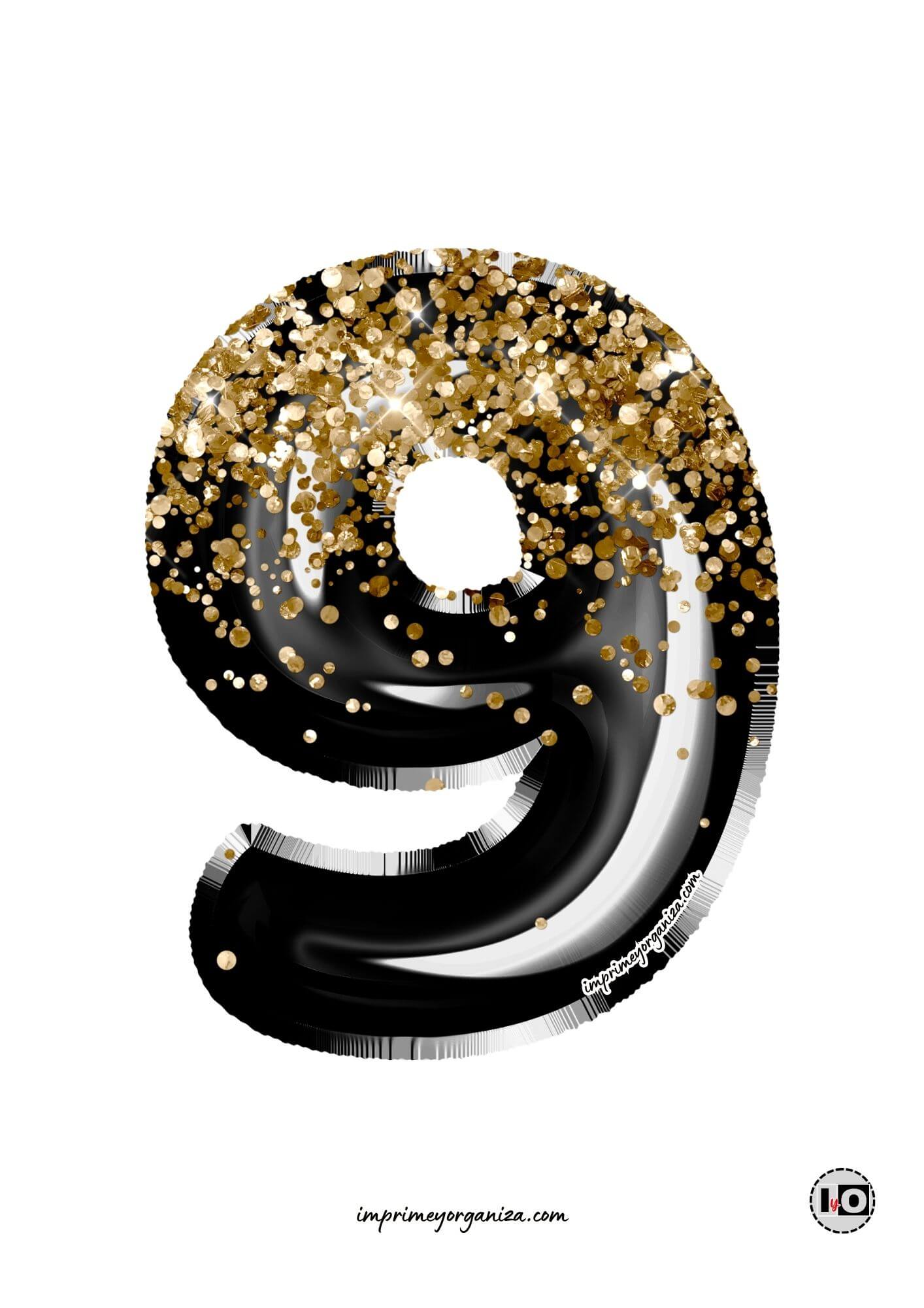 Número 9 negro dorado
