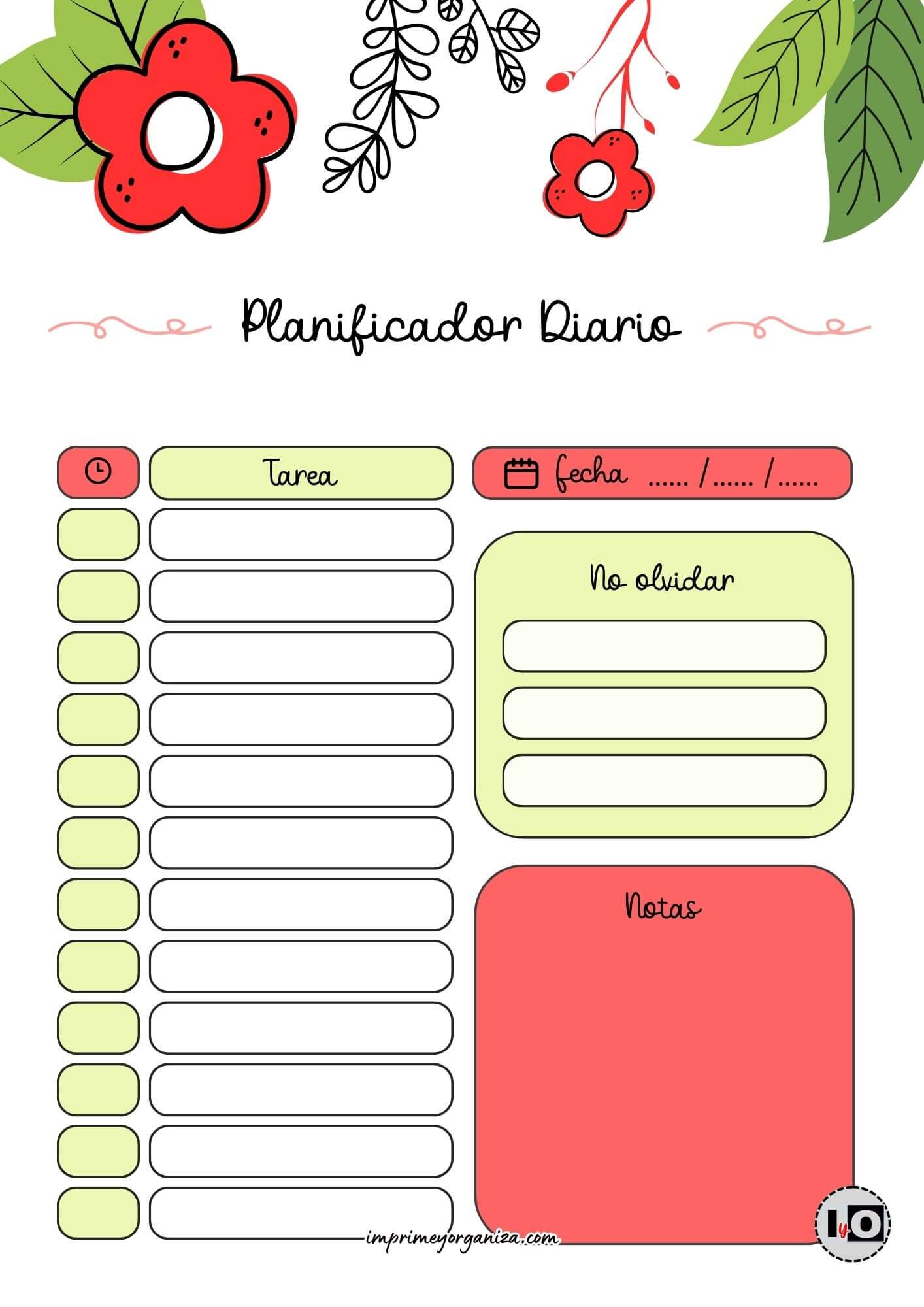 Planificador Diario cute flower rojo