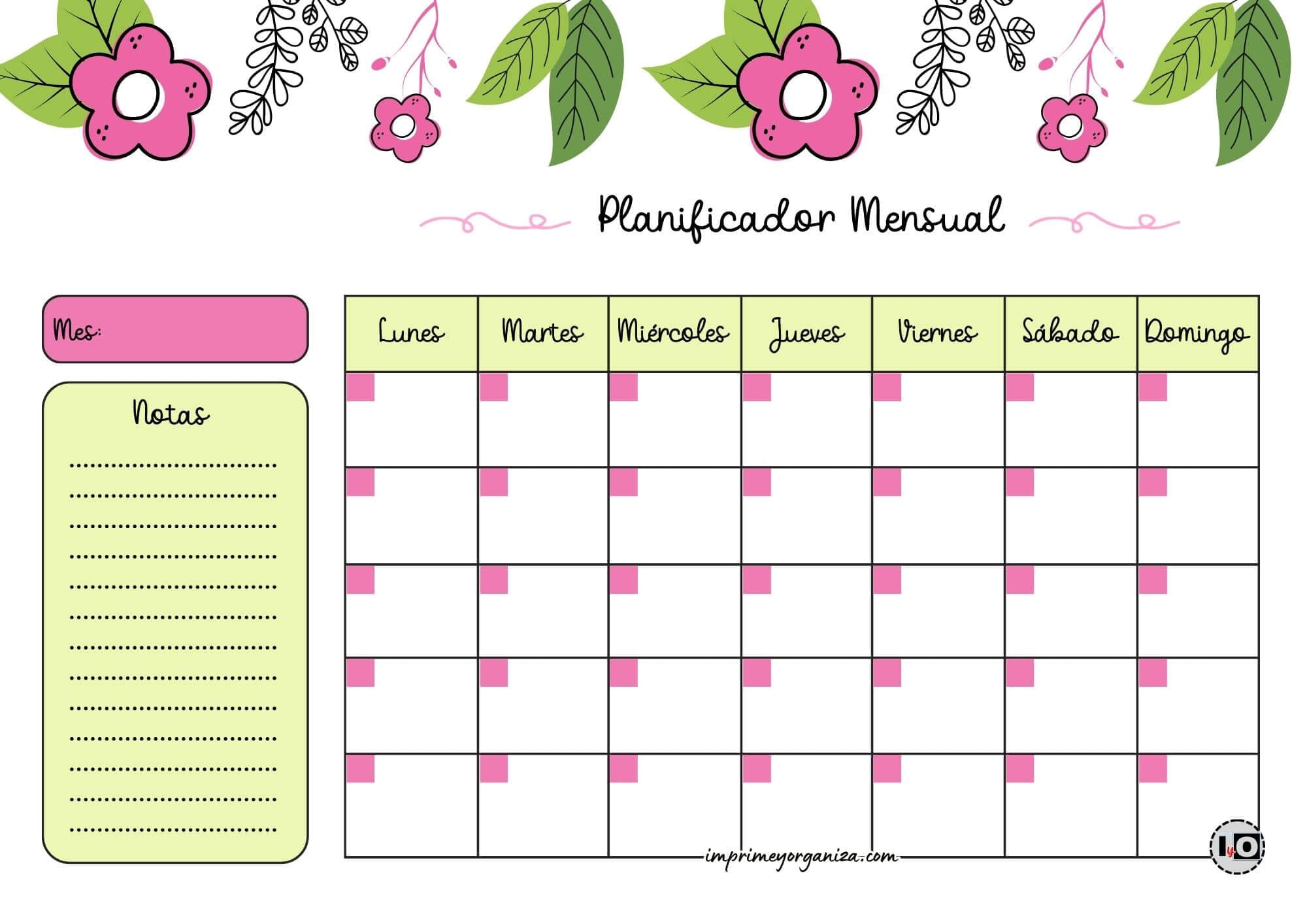 Planificador Mensual cute flower fucsia