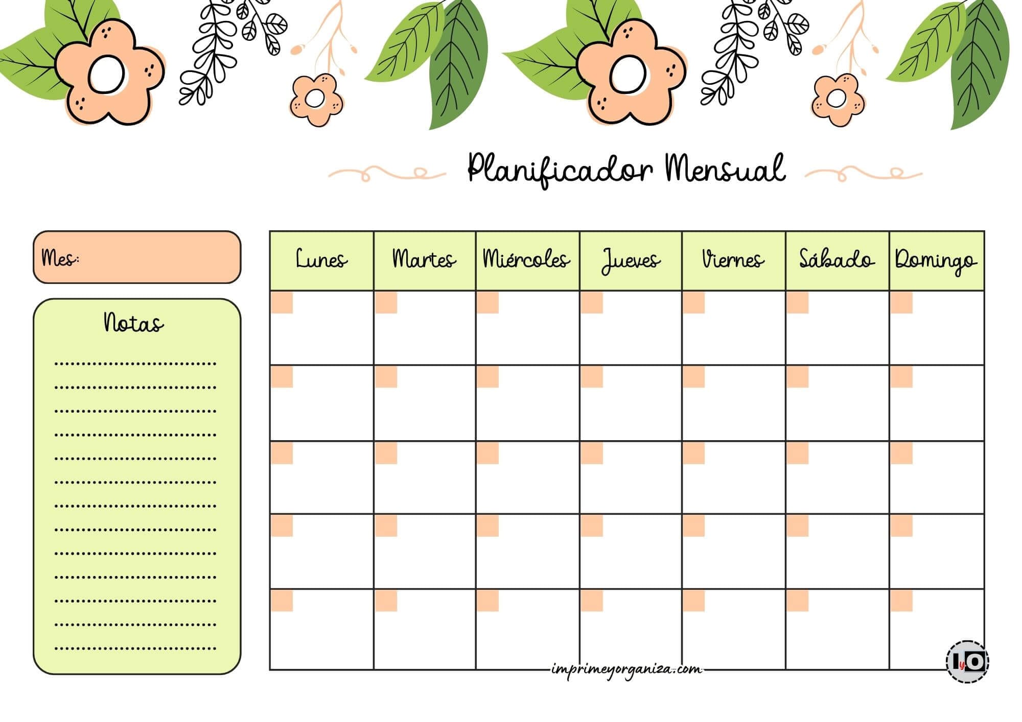 Planificador Mensual cute flower naranja