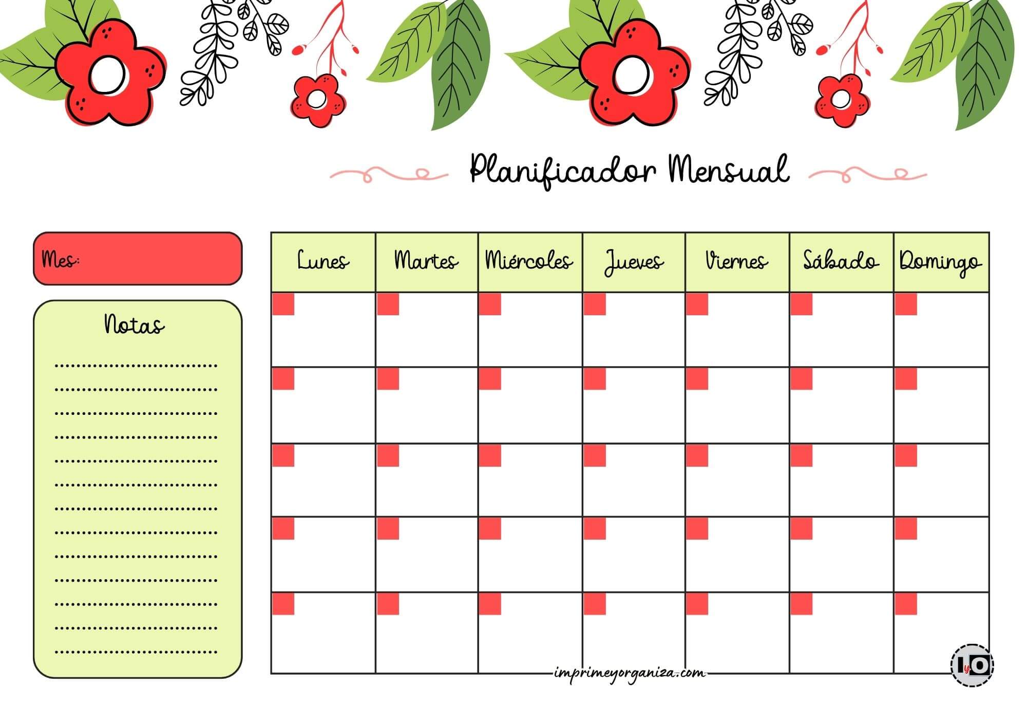 Planificador Mensual cute flower rojo