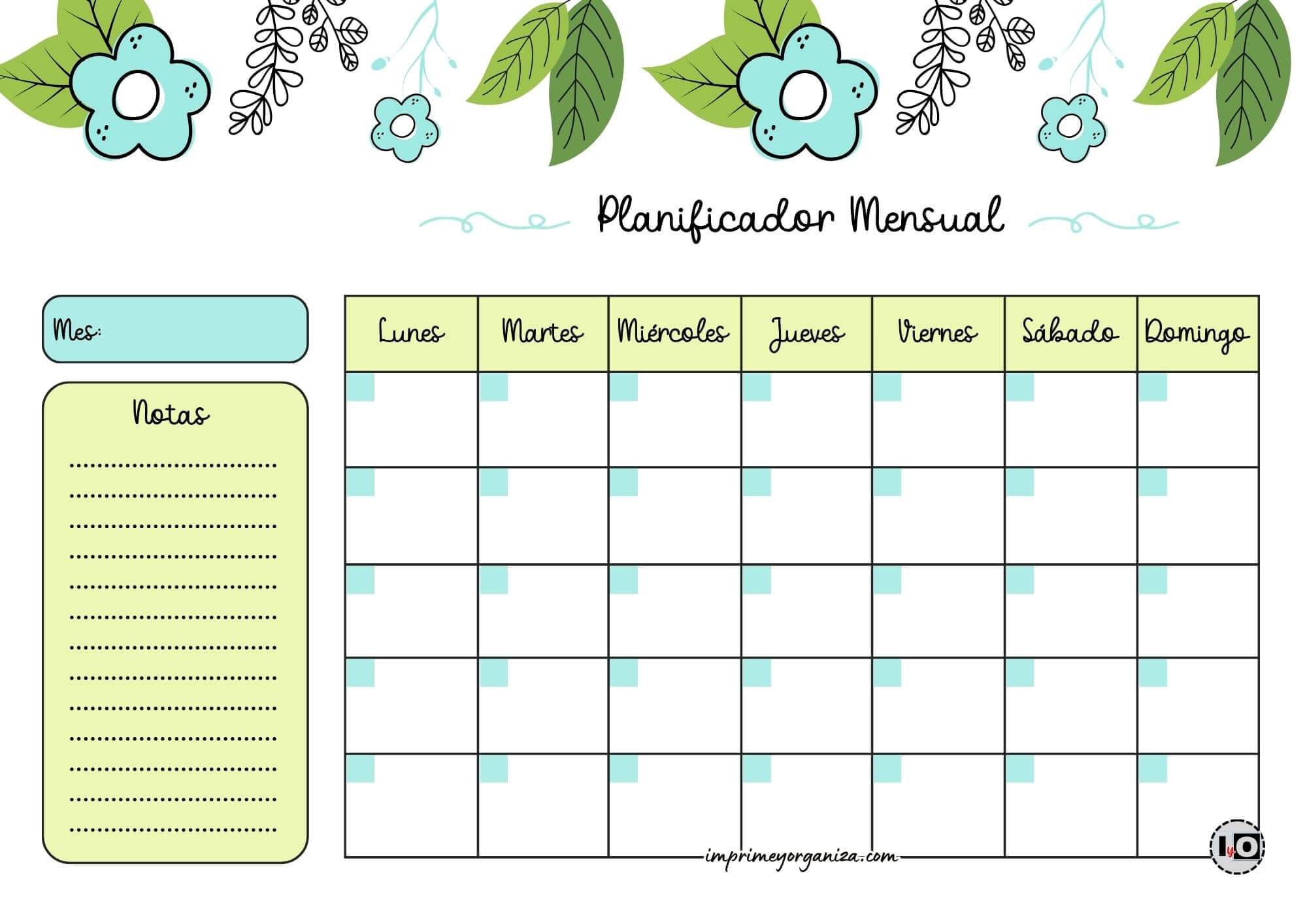 Planificador Mensual cute flower turquesa