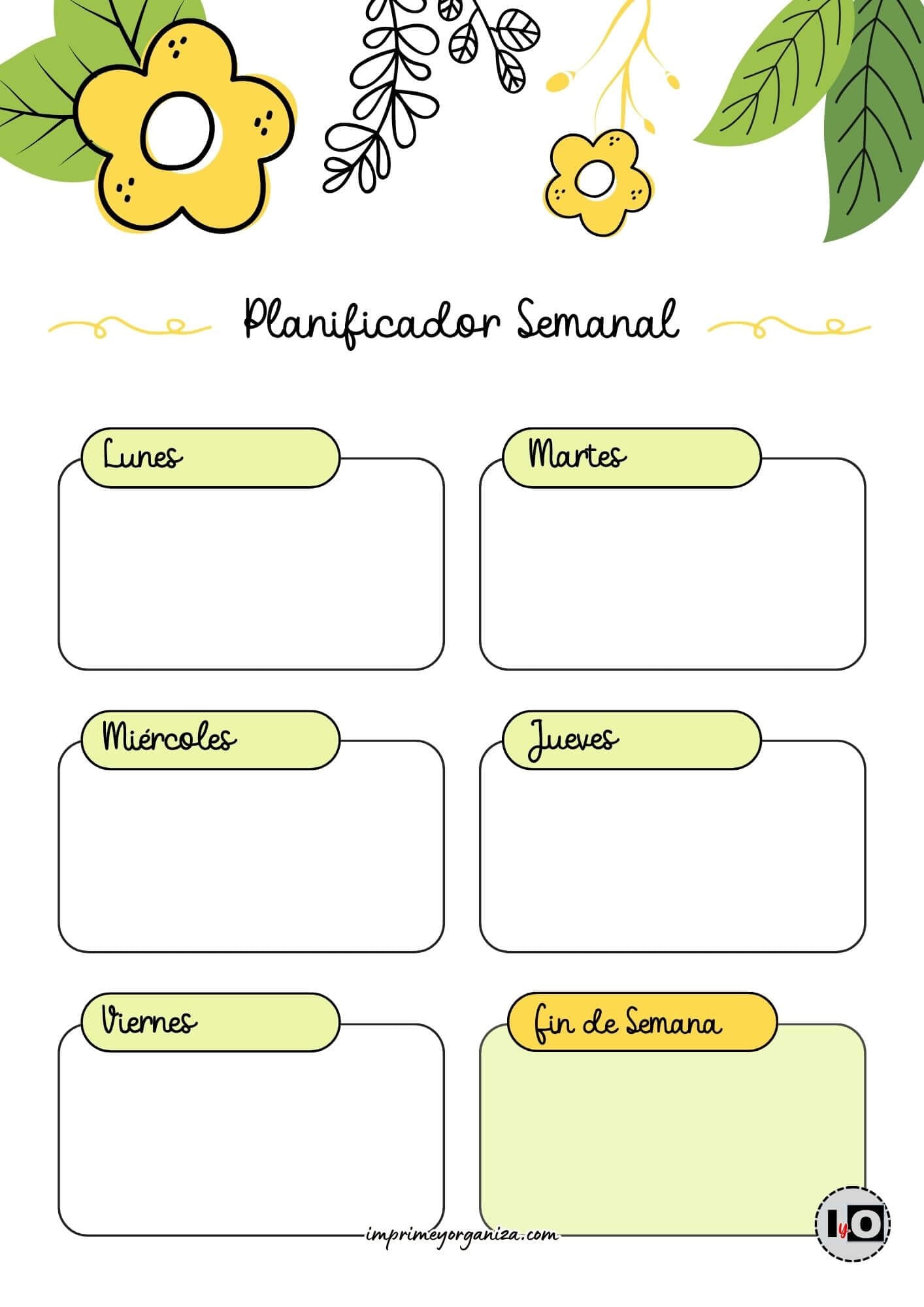 Planificador Semanal cute flower amarillo