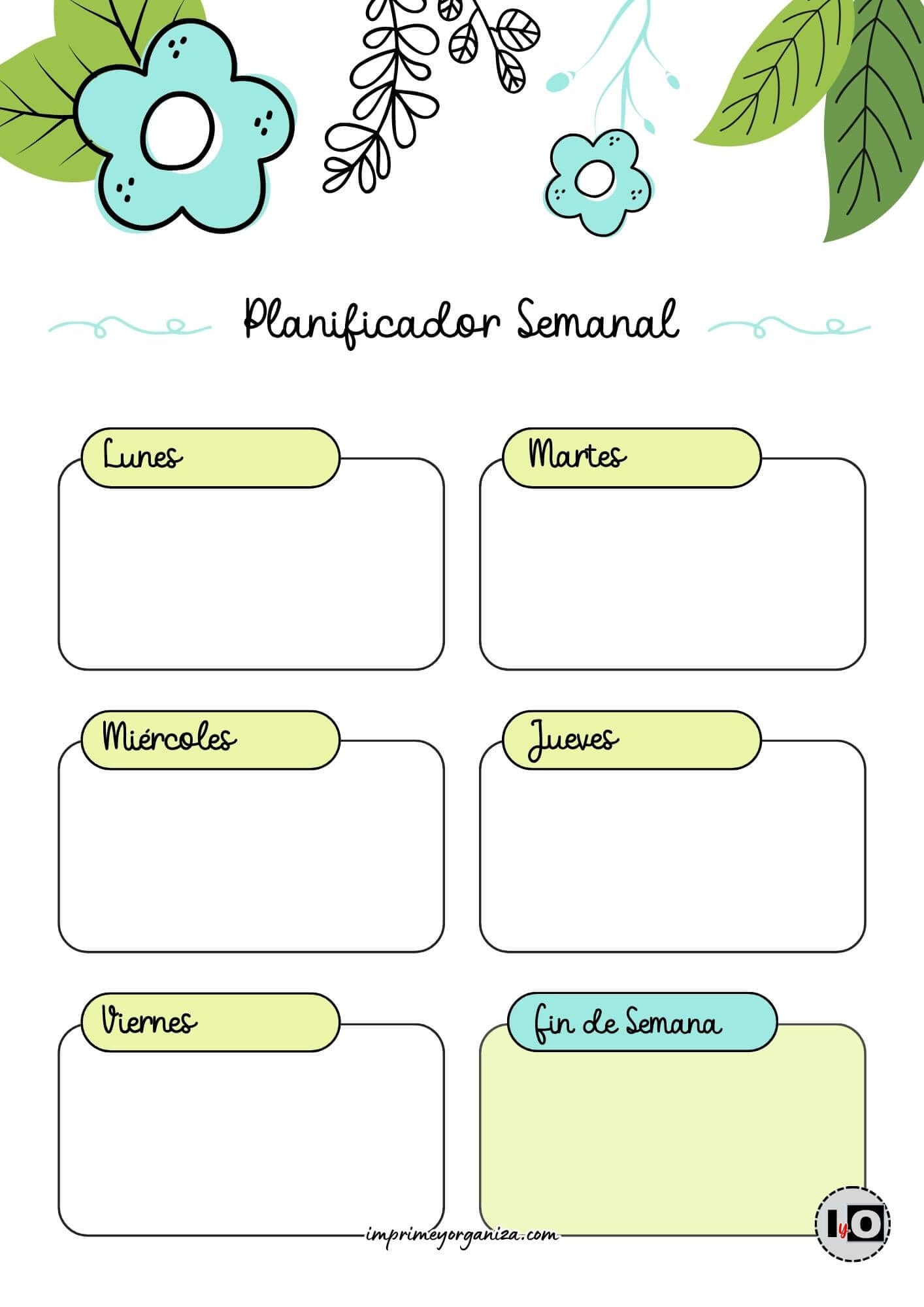 Planificador Semanal cute flower turquesa