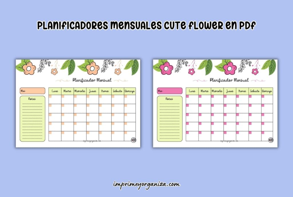 Planificadores mensuales cute flower imprimibles gratis