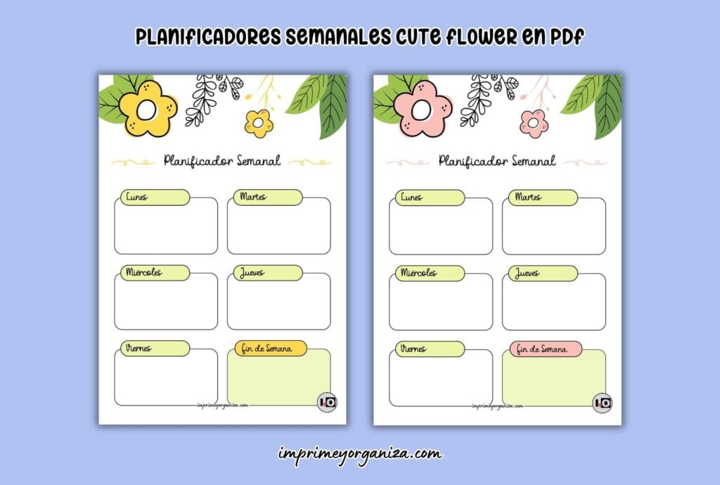 Planificadores semanales cute flower imprimibles gratis
