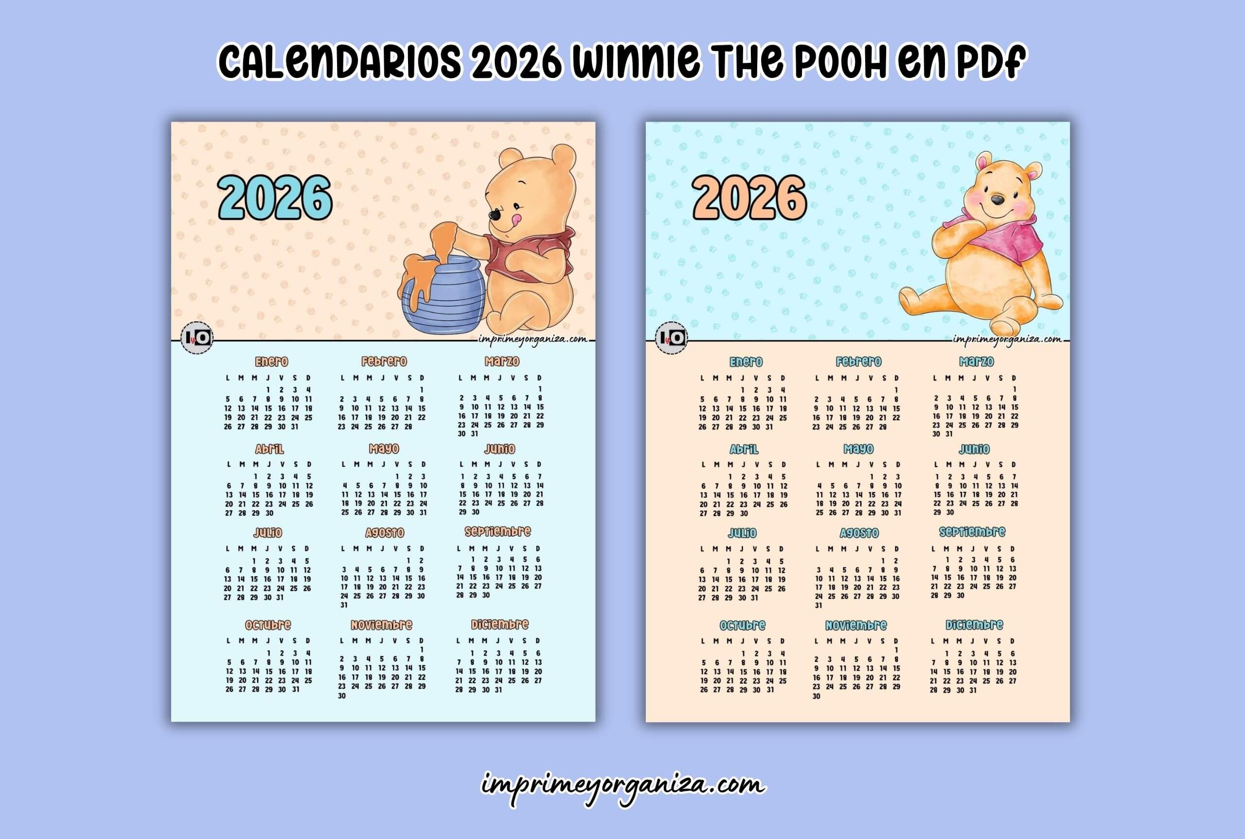 calendarios 2026 winnie the pooh en pdf gratis