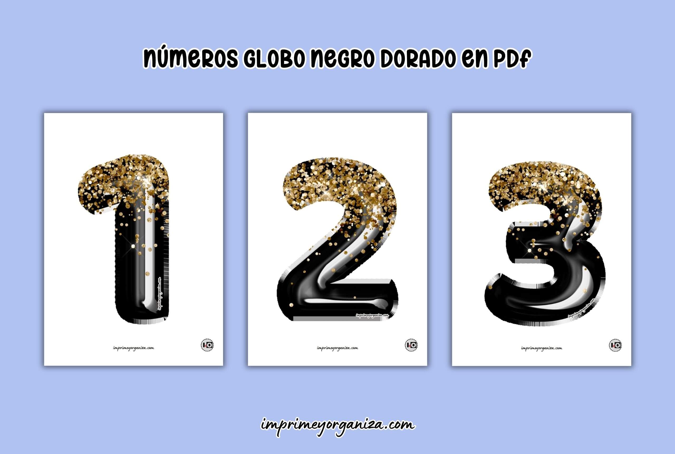 números globo negro dorado para imprimir gratis