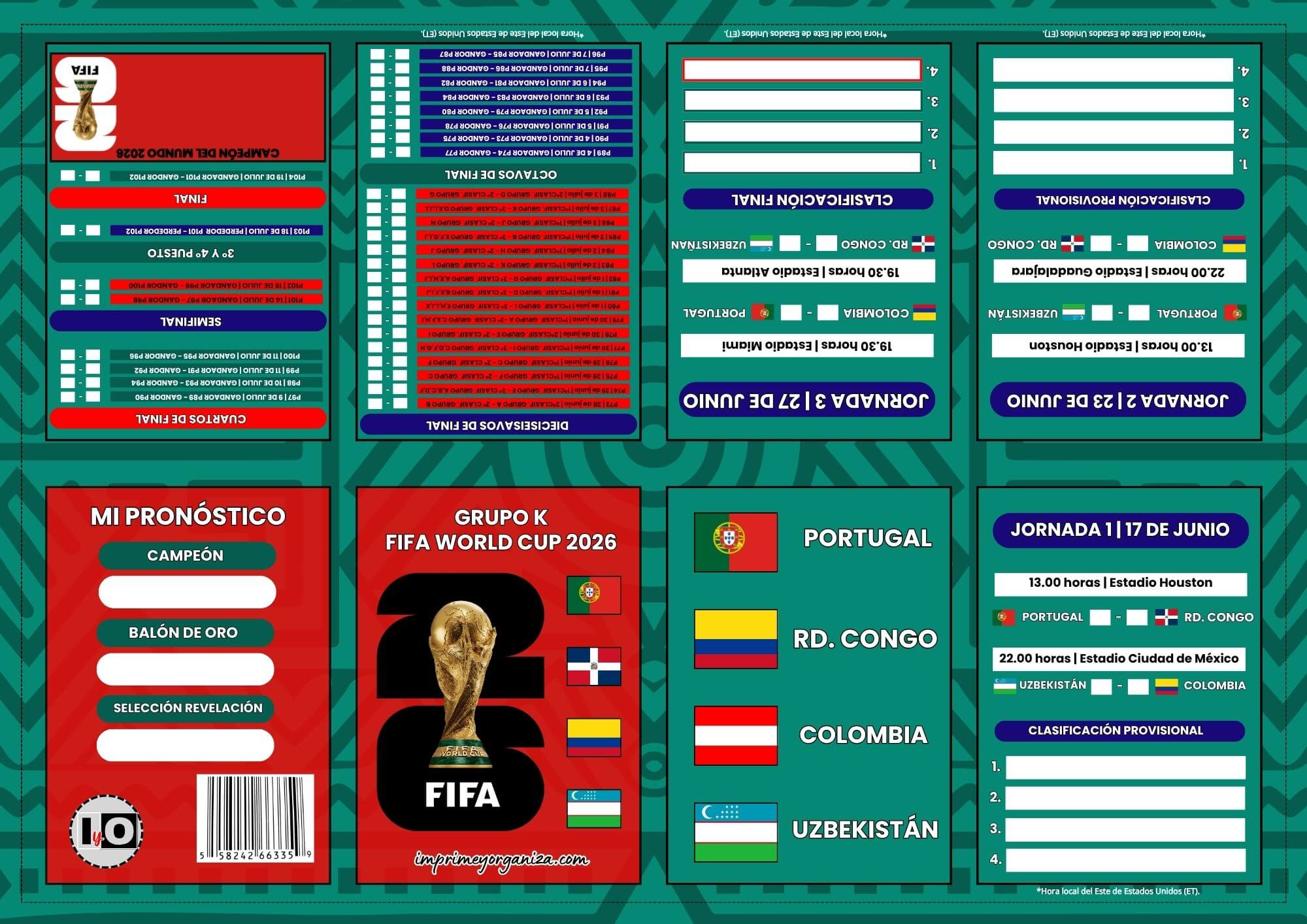 Fixture Grupo K Mundial