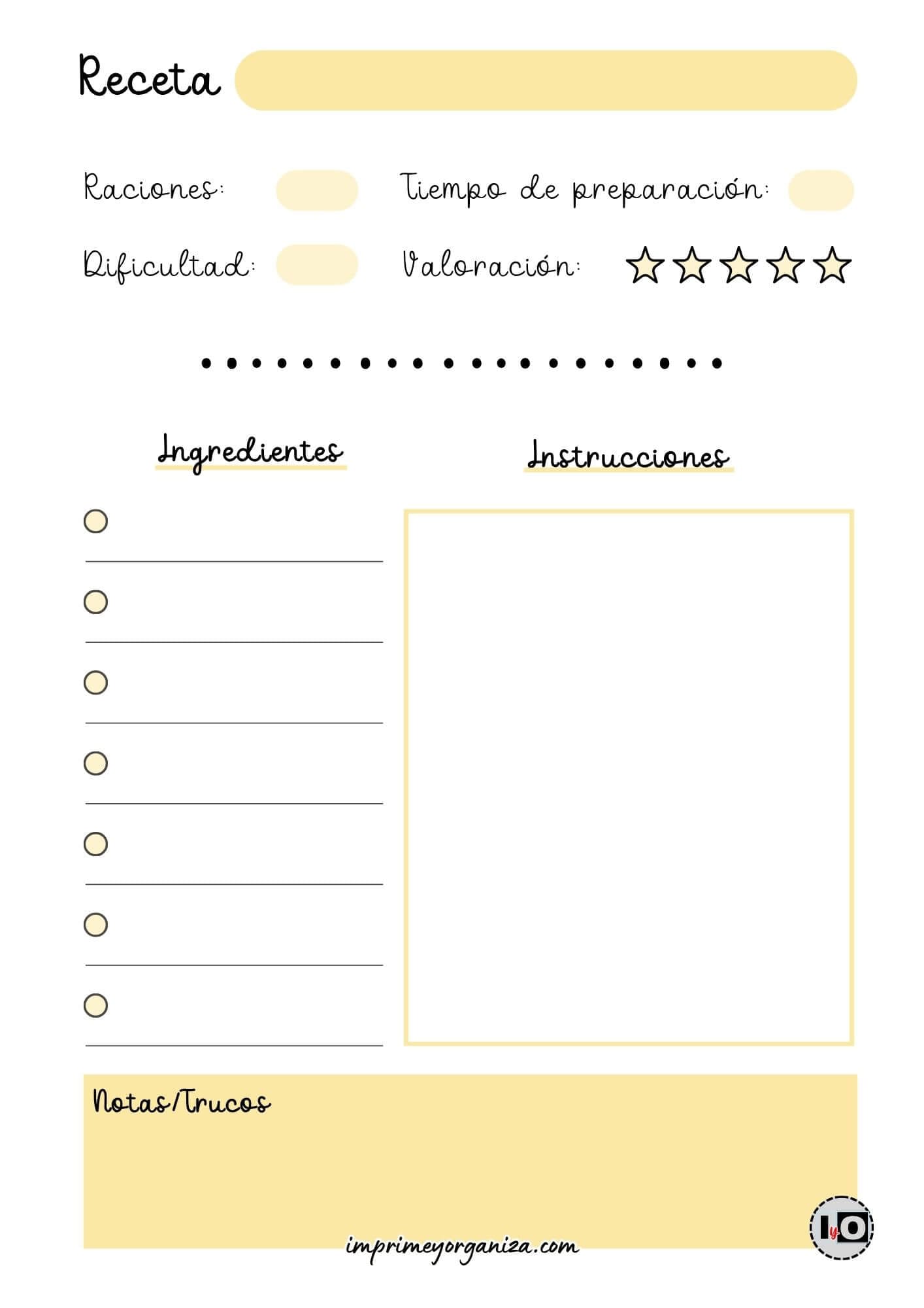 Hoja de receta minimalista amarilla
