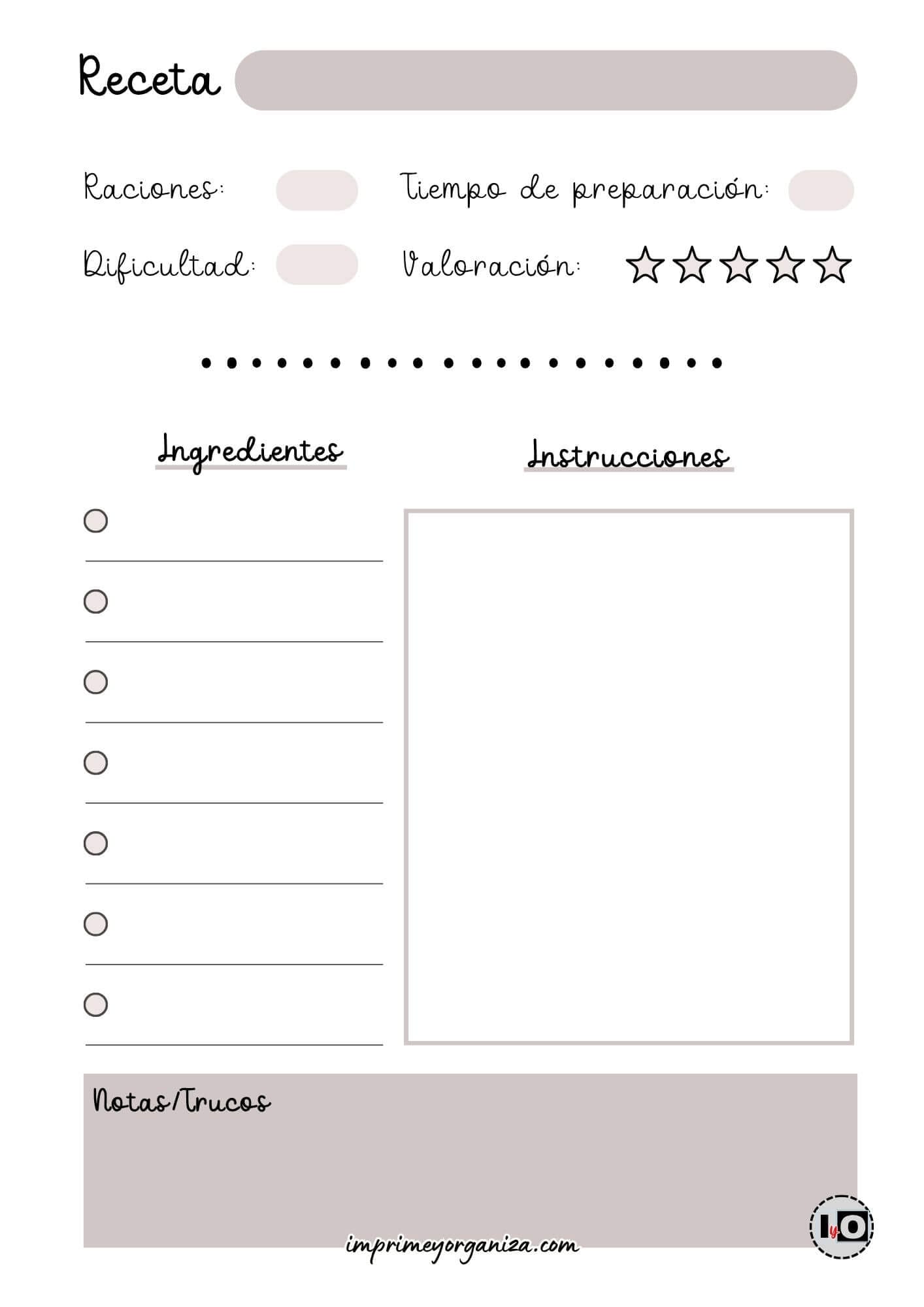 Hoja de receta minimalista gris