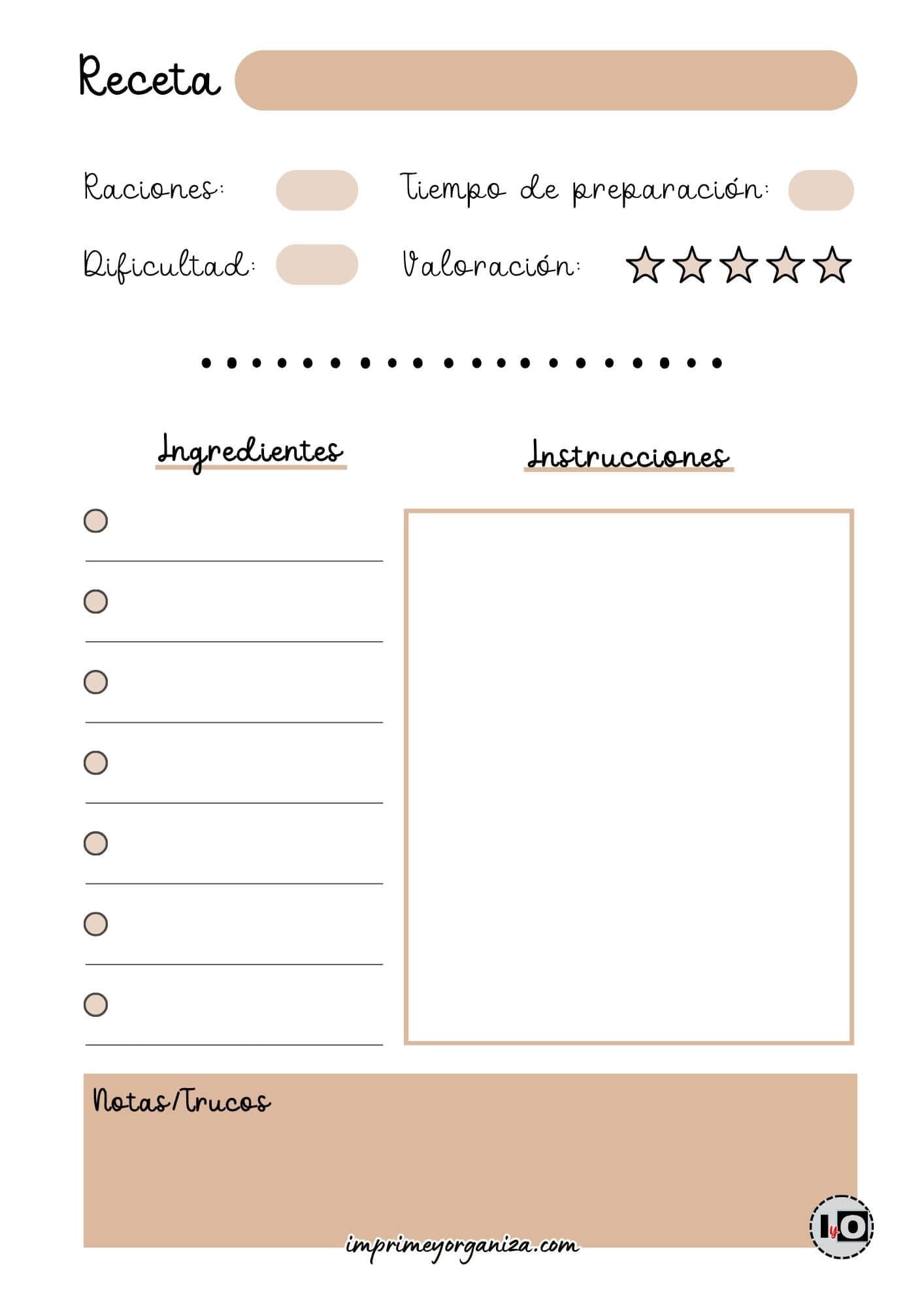 Hoja de receta minimalista marrón