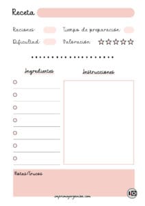 Hoja de receta minimalista rosa
