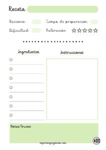 Hoja de receta minimalista verde