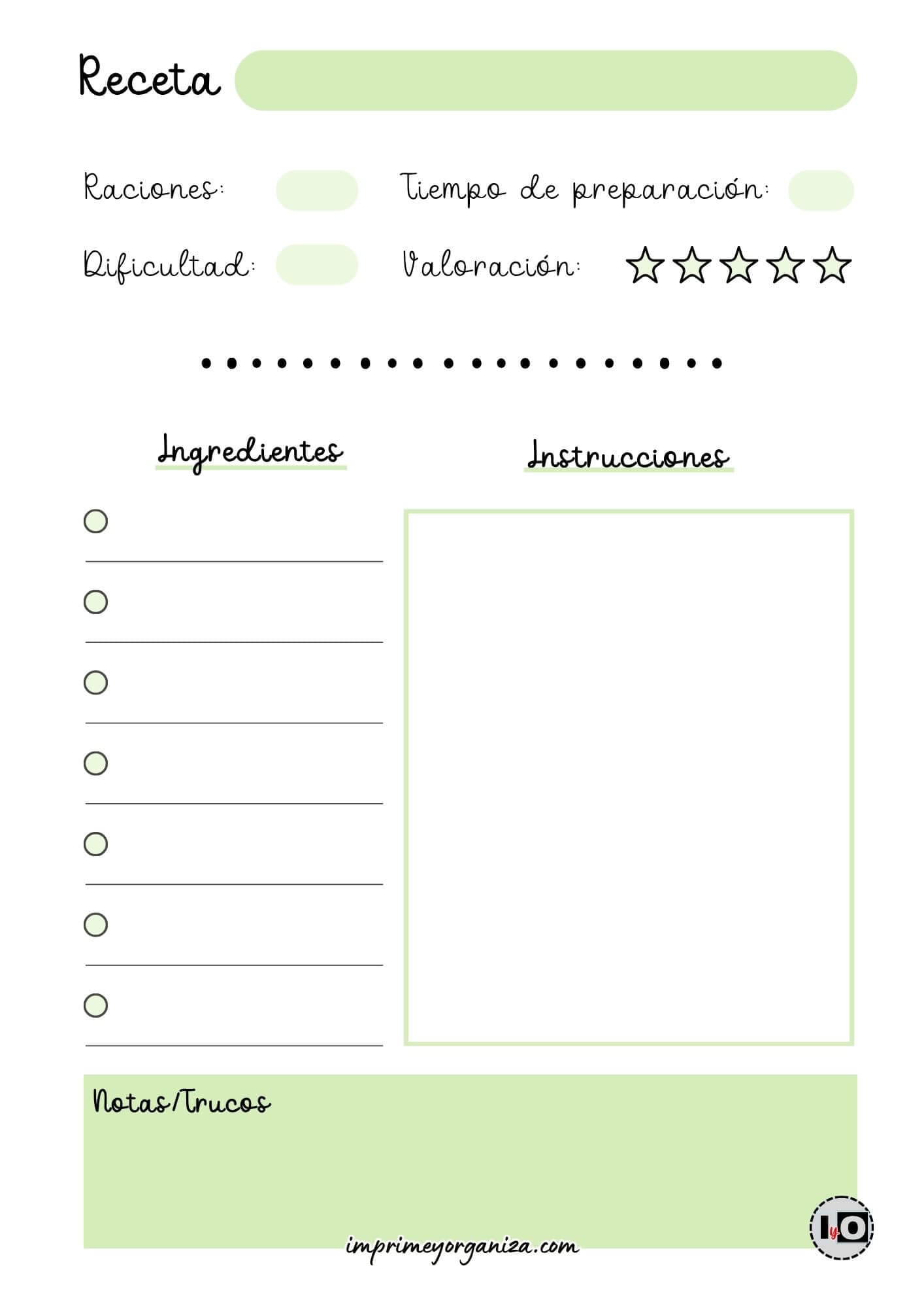 Hoja de receta minimalista verde