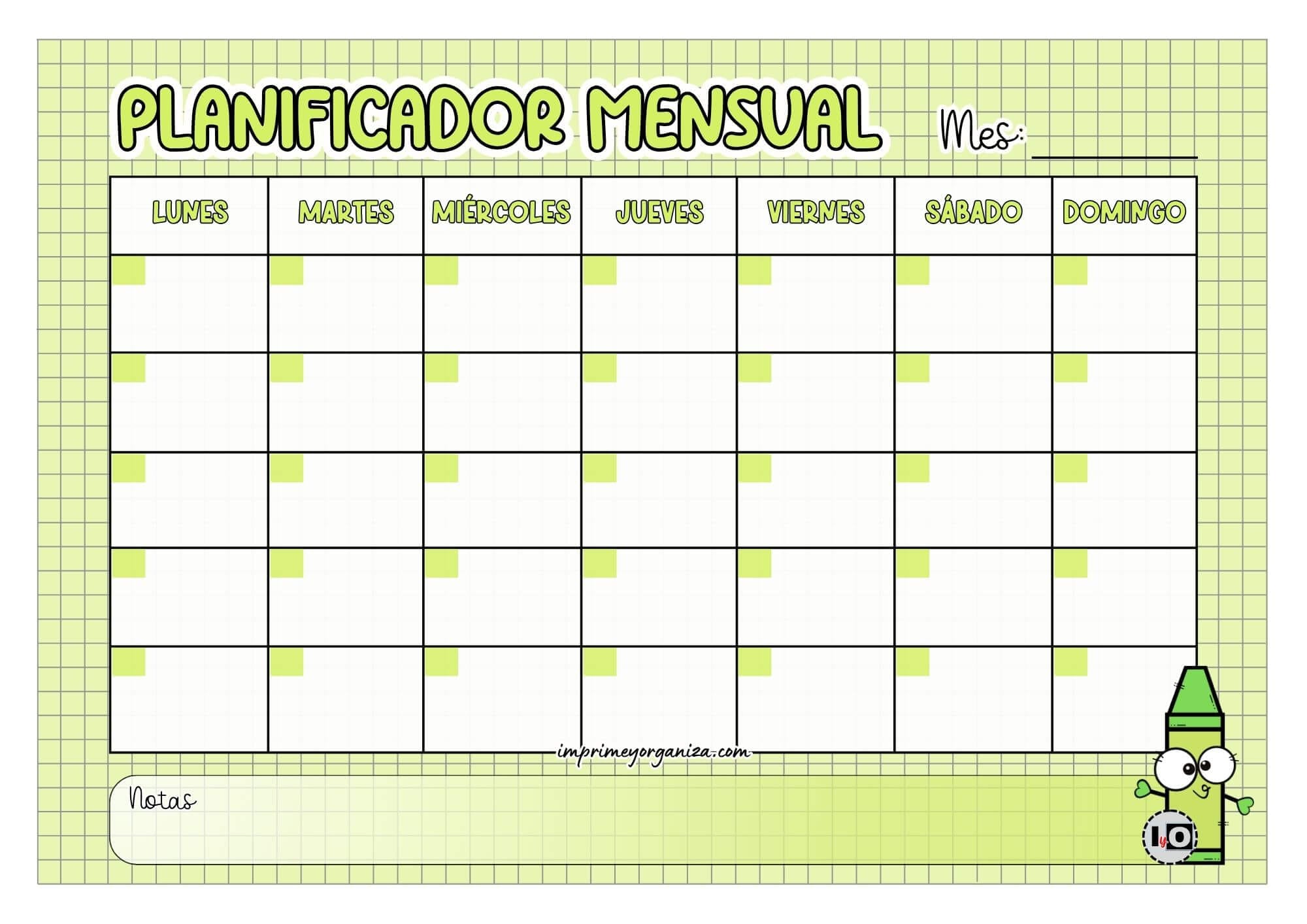 Planificador Mensual Crayola Verde