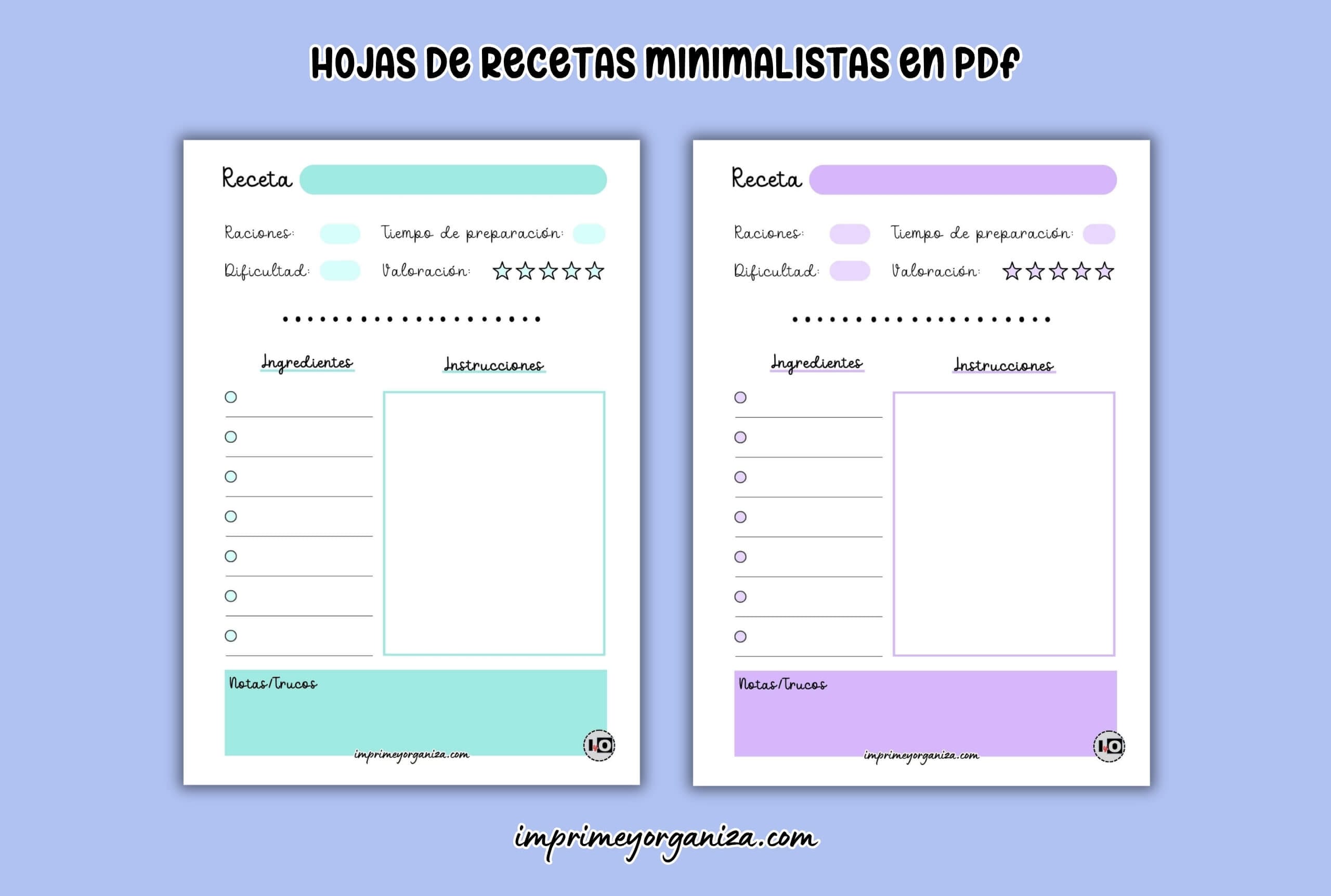 hojas de recetas minimalistas para imprimir gratis