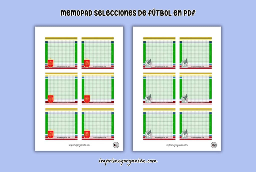 memo pads de selecciones de fútbol para imprimir gratis